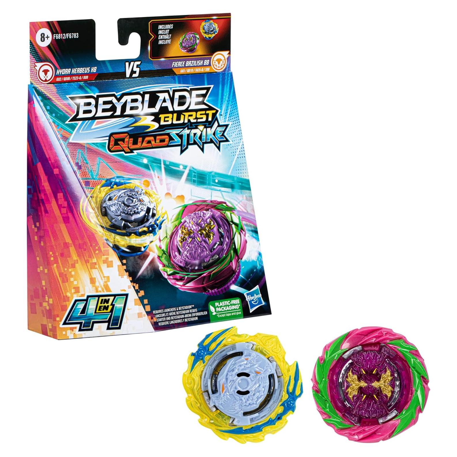 Beyblade Burst QuadStrike Doble Fierce Bazilisk B8 y Hydra Kerbeus K8