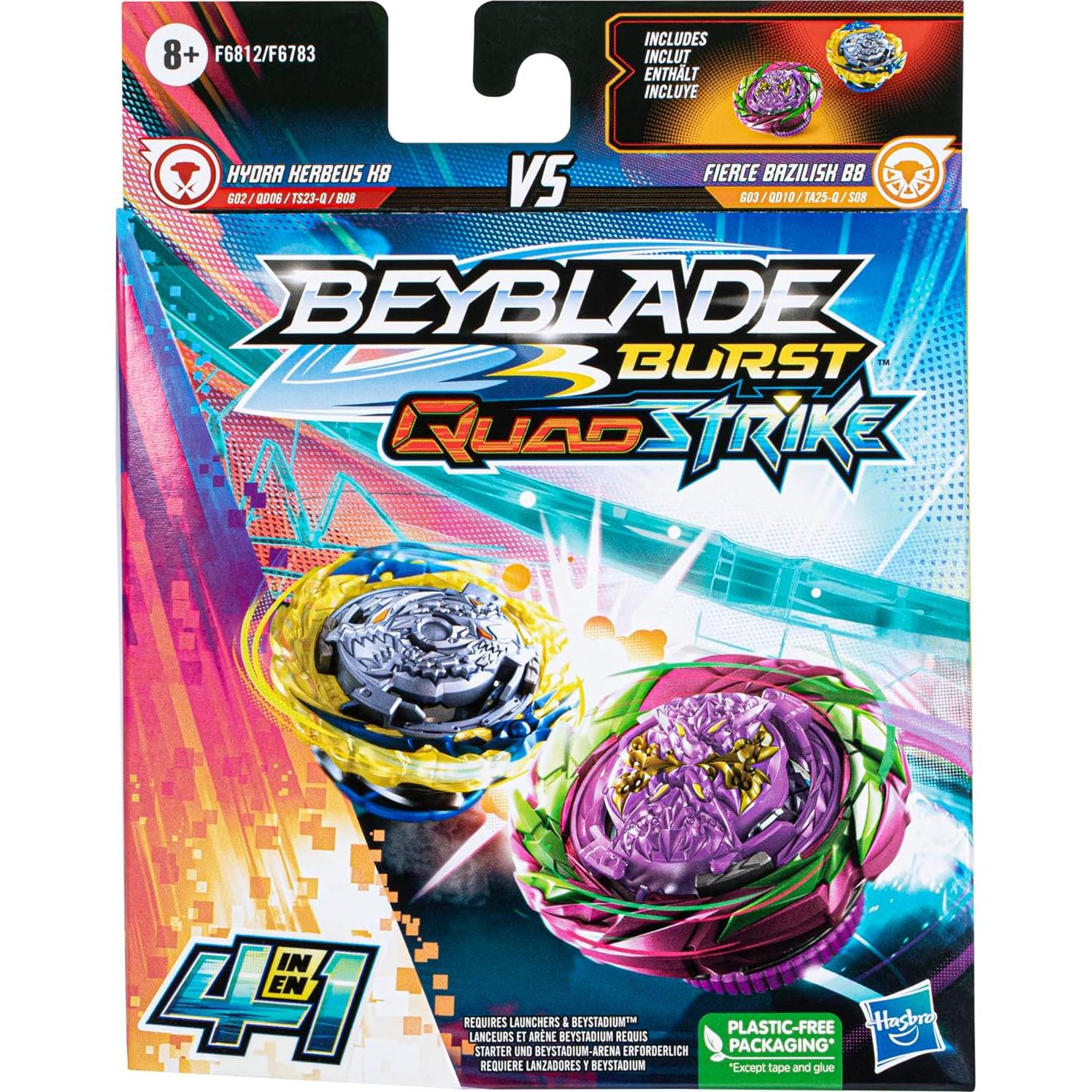 Beyblade Burst QuadStrike Doble Fierce Bazilisk B8 y Hydra Kerbeus K8