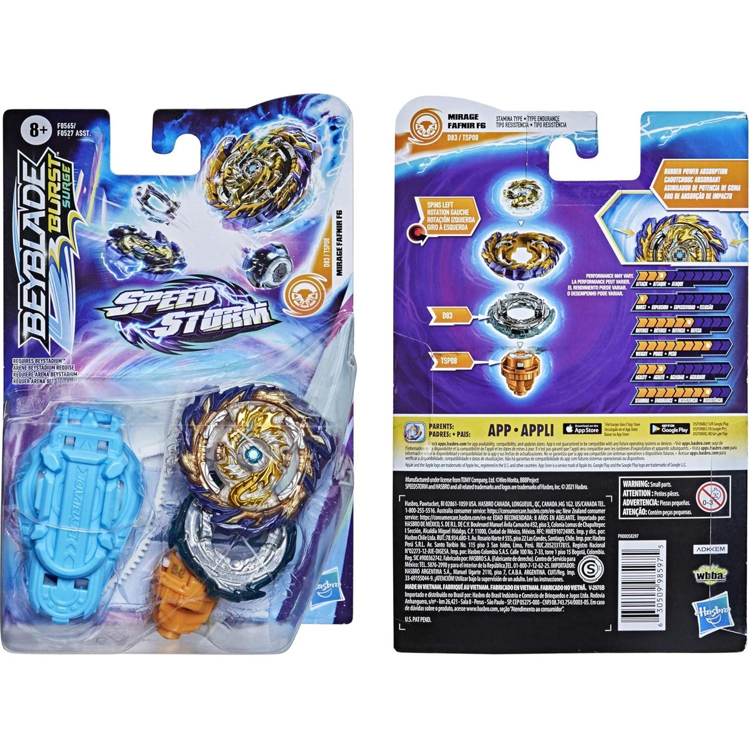 Peonza Beyblade Burst Speedstorm Mirage Fafnir F6 con Lanzador