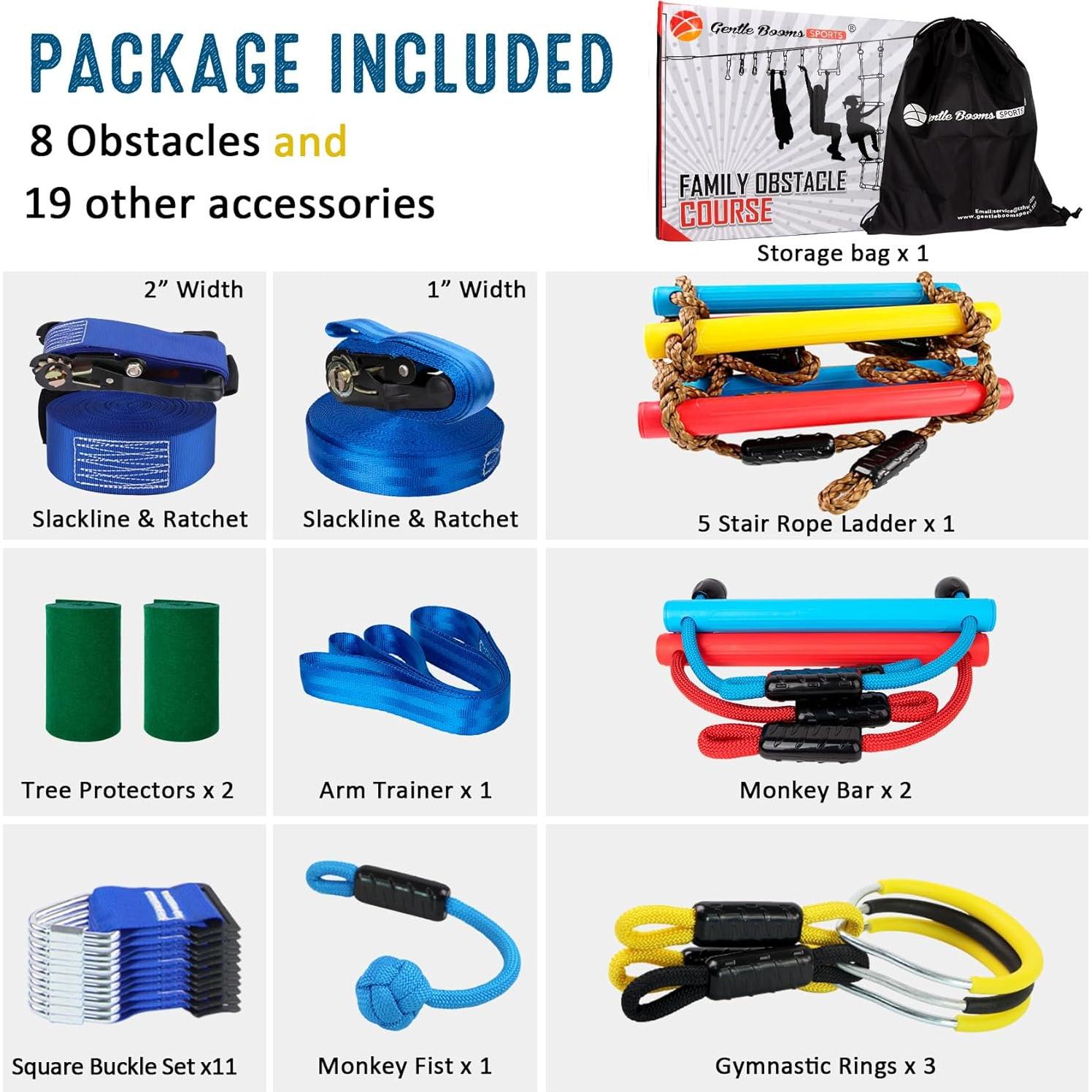 Curso de Obstáculos Ninja Warrior Gentle Booms 2x17.07 m con 8 Accesorios