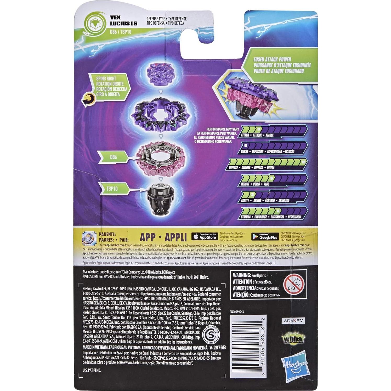 Peonza Beyblade Burst Speedstorm Vex Lucius L6 con Lanzador