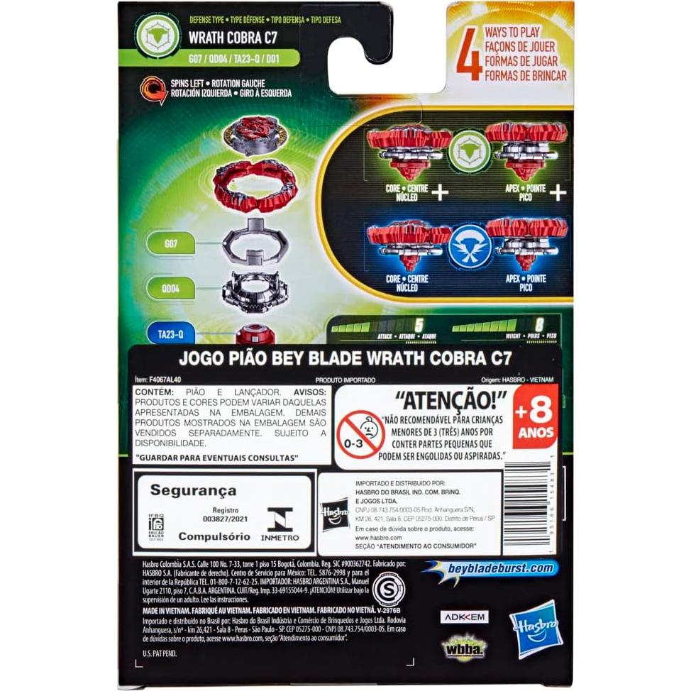 Trompo Beyblade Burst QuadDrive Wrath Cobra C7 - Juego de Batalla