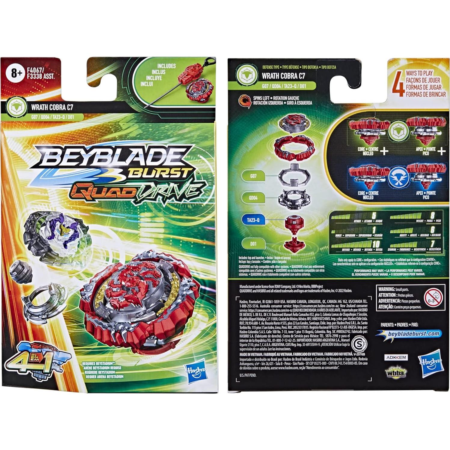 Trompo Beyblade Burst QuadDrive Wrath Cobra C7 - Juego de Batalla