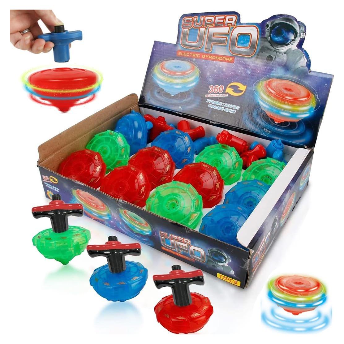 Paquete de 12 Trompos Giratorios UFO Iluminados LED - Juguetes para Niños