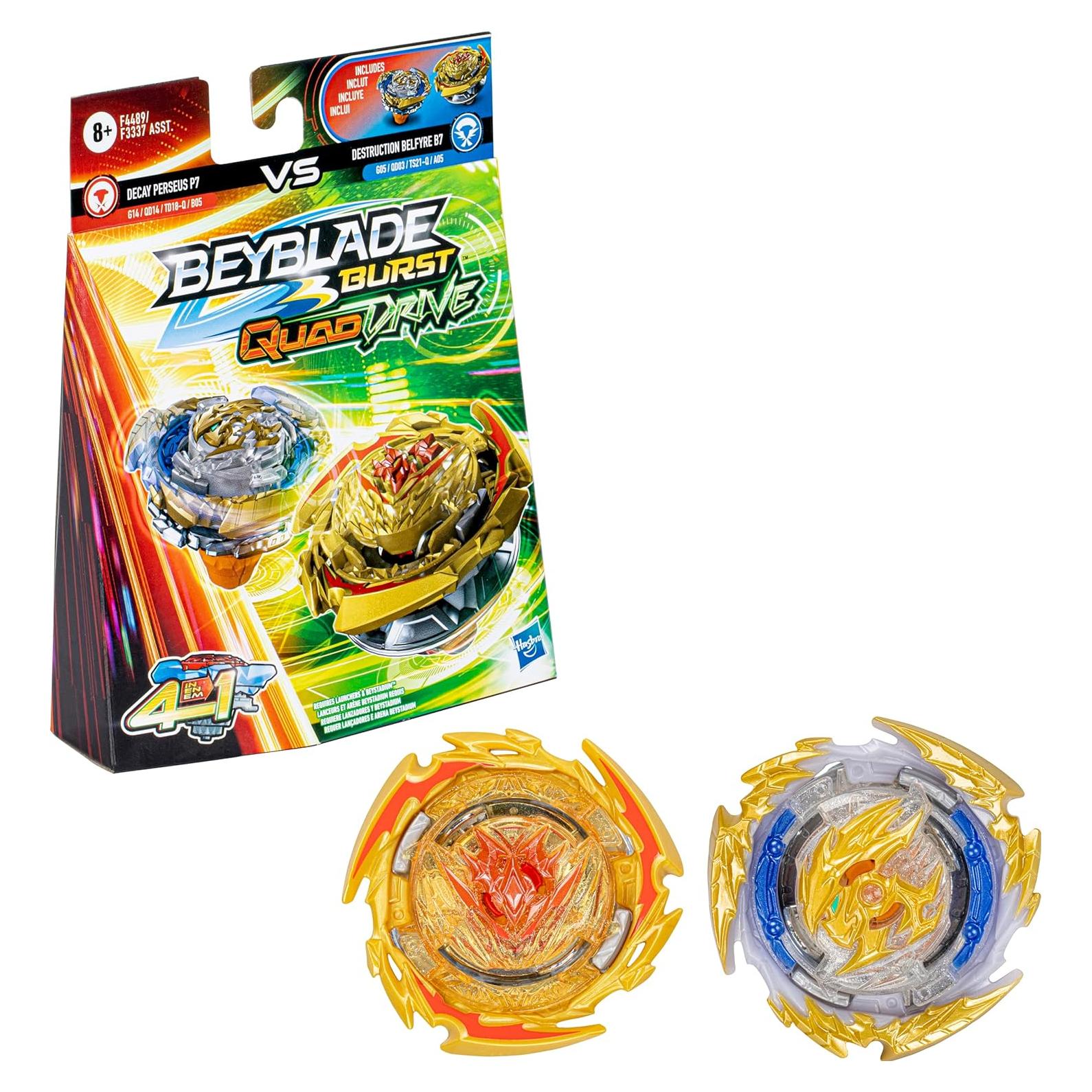 Beyblade Burst QuadDrive Doble Peonza Destruction Belfyre B7 y Decay Perseus P7 - Juguetes de Batalla