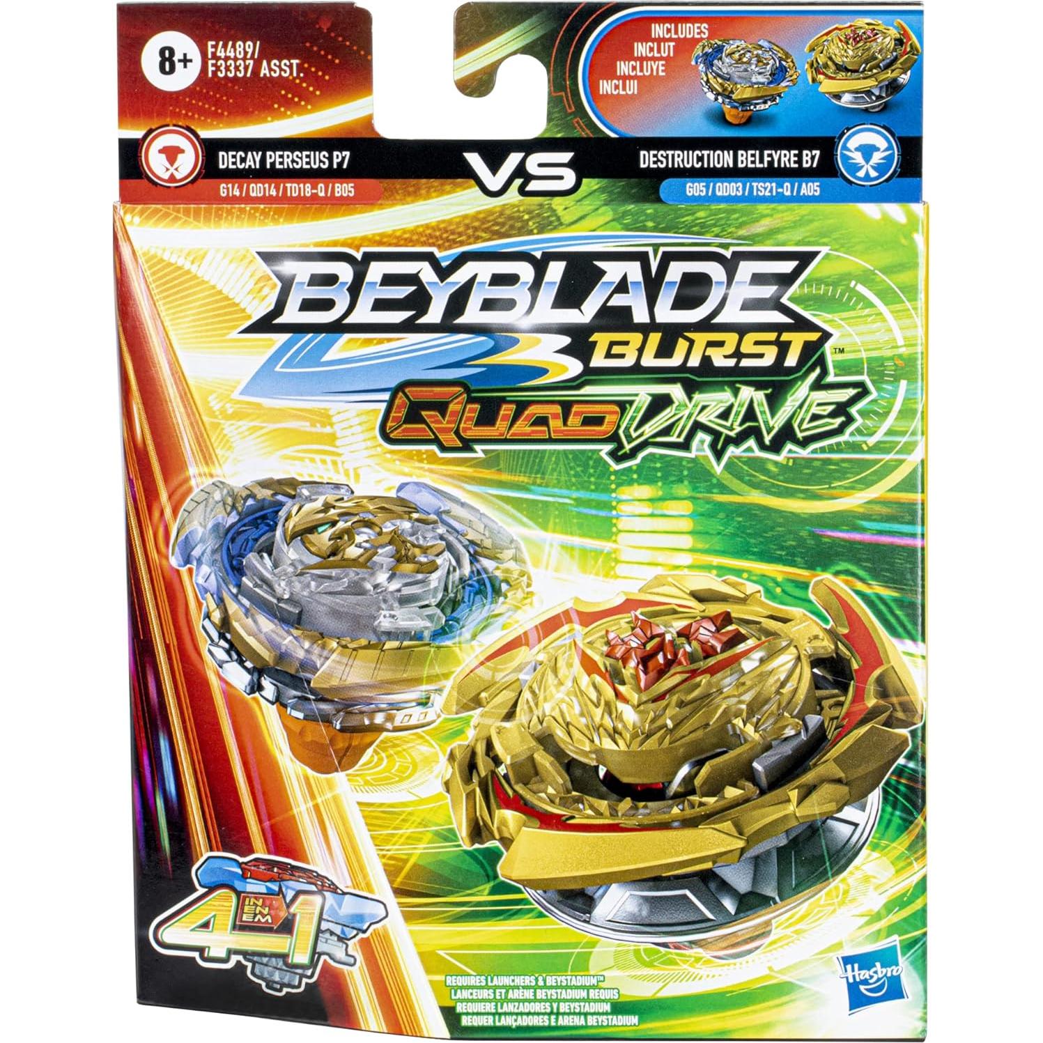 Beyblade Burst QuadDrive Doble Peonza Destruction Belfyre B7 y Decay Perseus P7 - Juguetes de Batalla