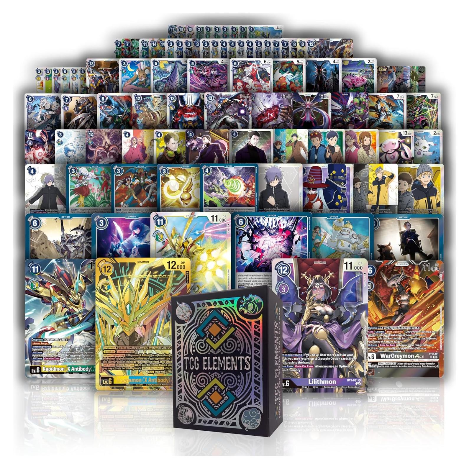 Paquete de Cartas Digimon TCG Elements | 100 Cartas Auténticas
