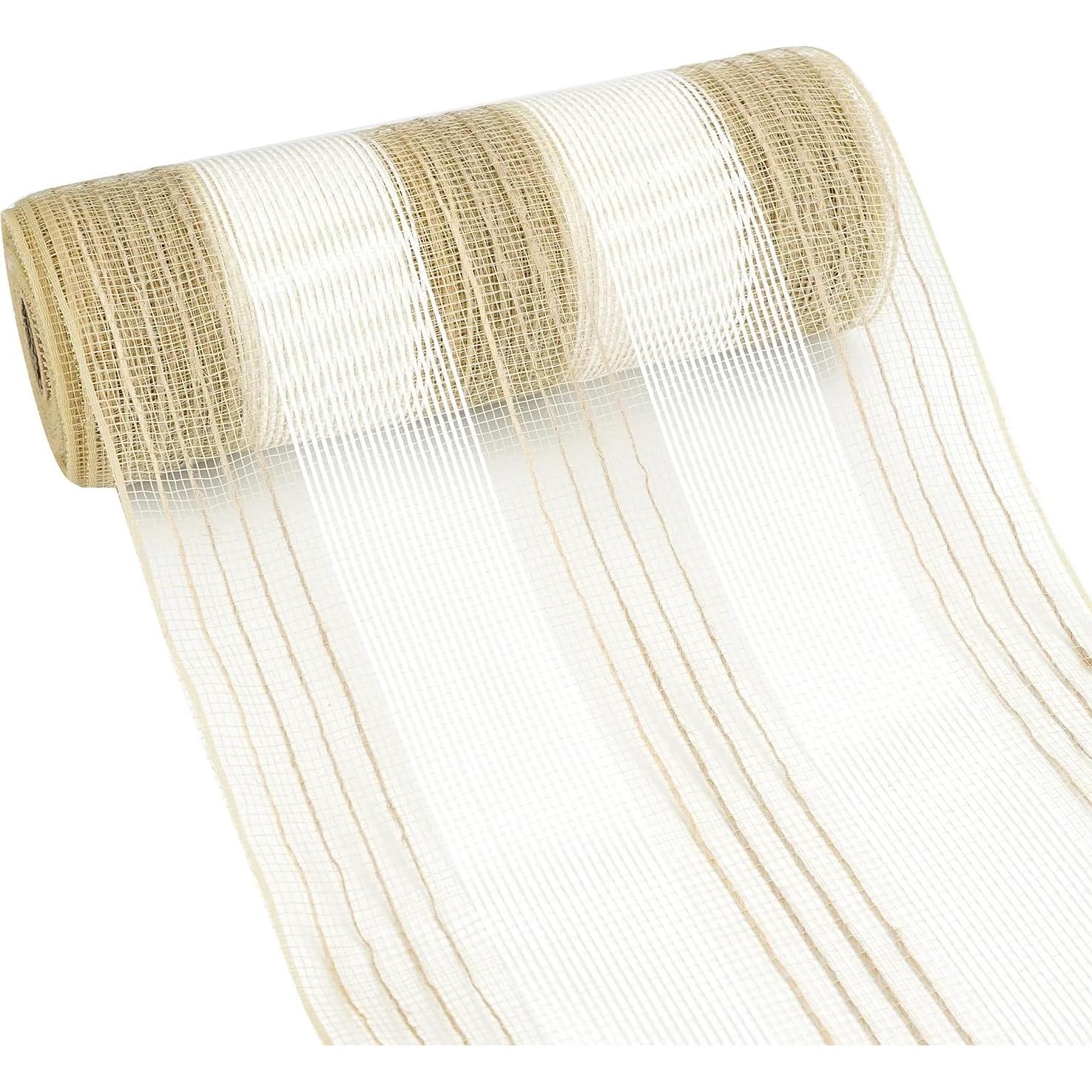 Cinta de Malla MEEDEE 25,4 cm Yute y Blanco para Decoración
