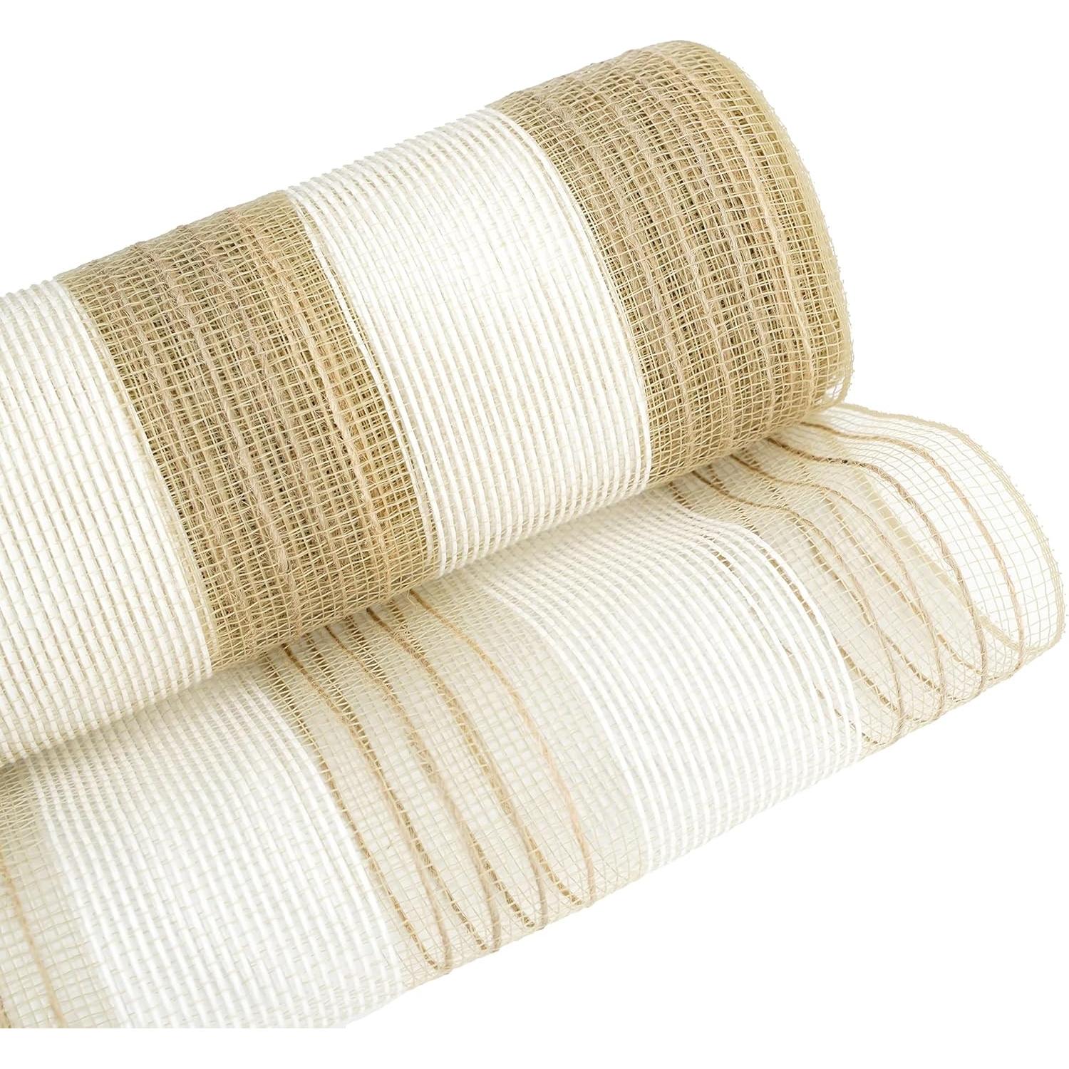 Cinta de Malla MEEDEE 25,4 cm Yute y Blanco para Decoración