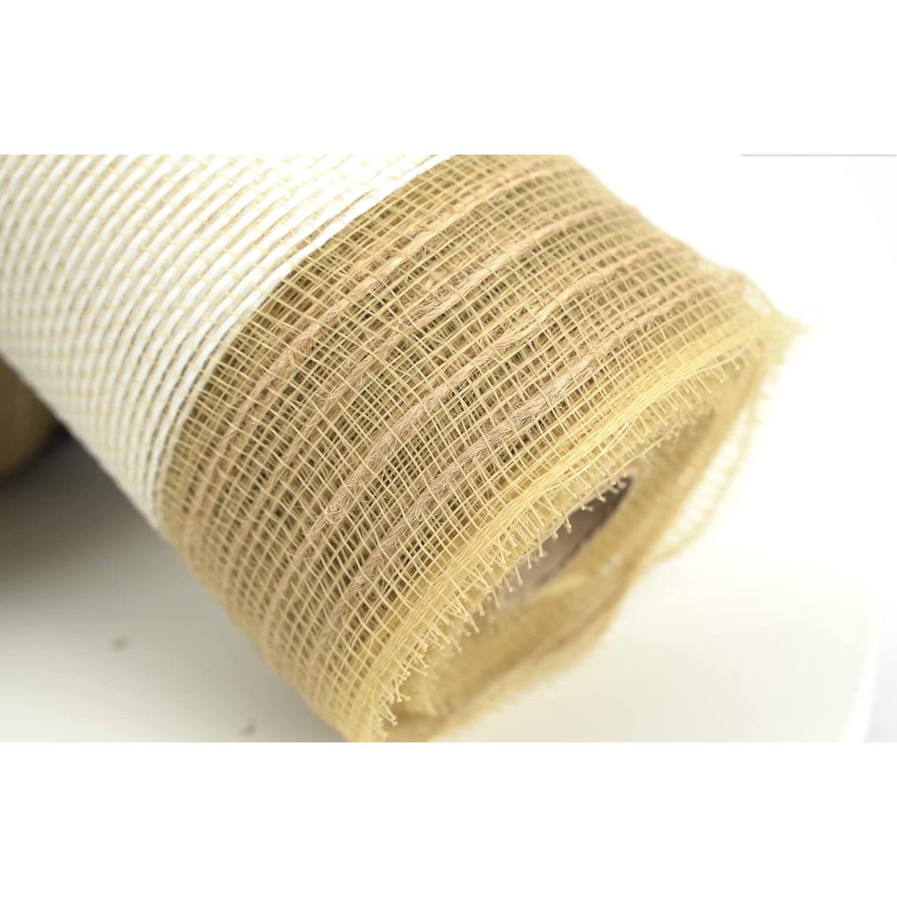 Cinta de Malla MEEDEE 25,4 cm Yute y Blanco para Decoración