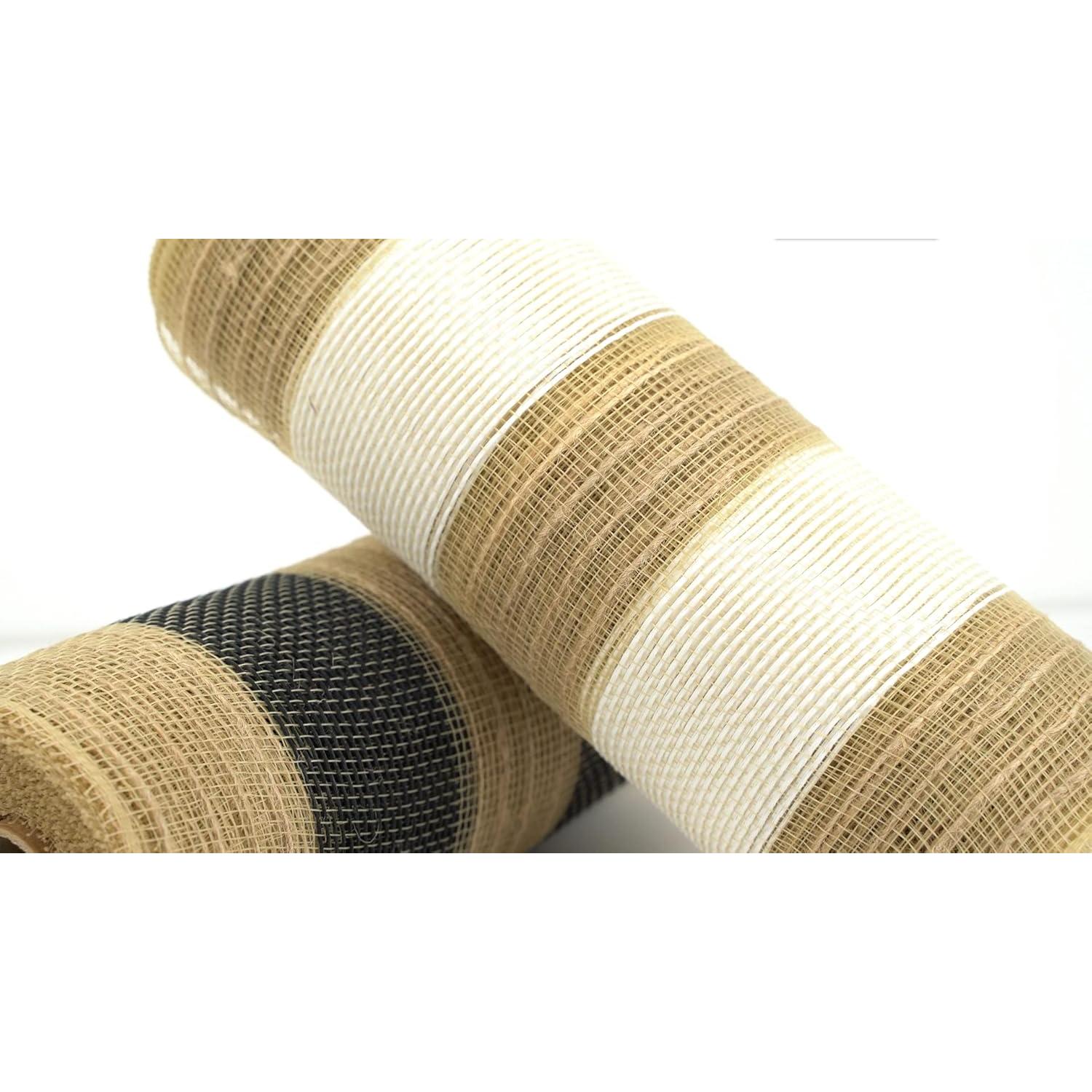 Cinta de Malla MEEDEE 25,4 cm Yute y Blanco para Decoración