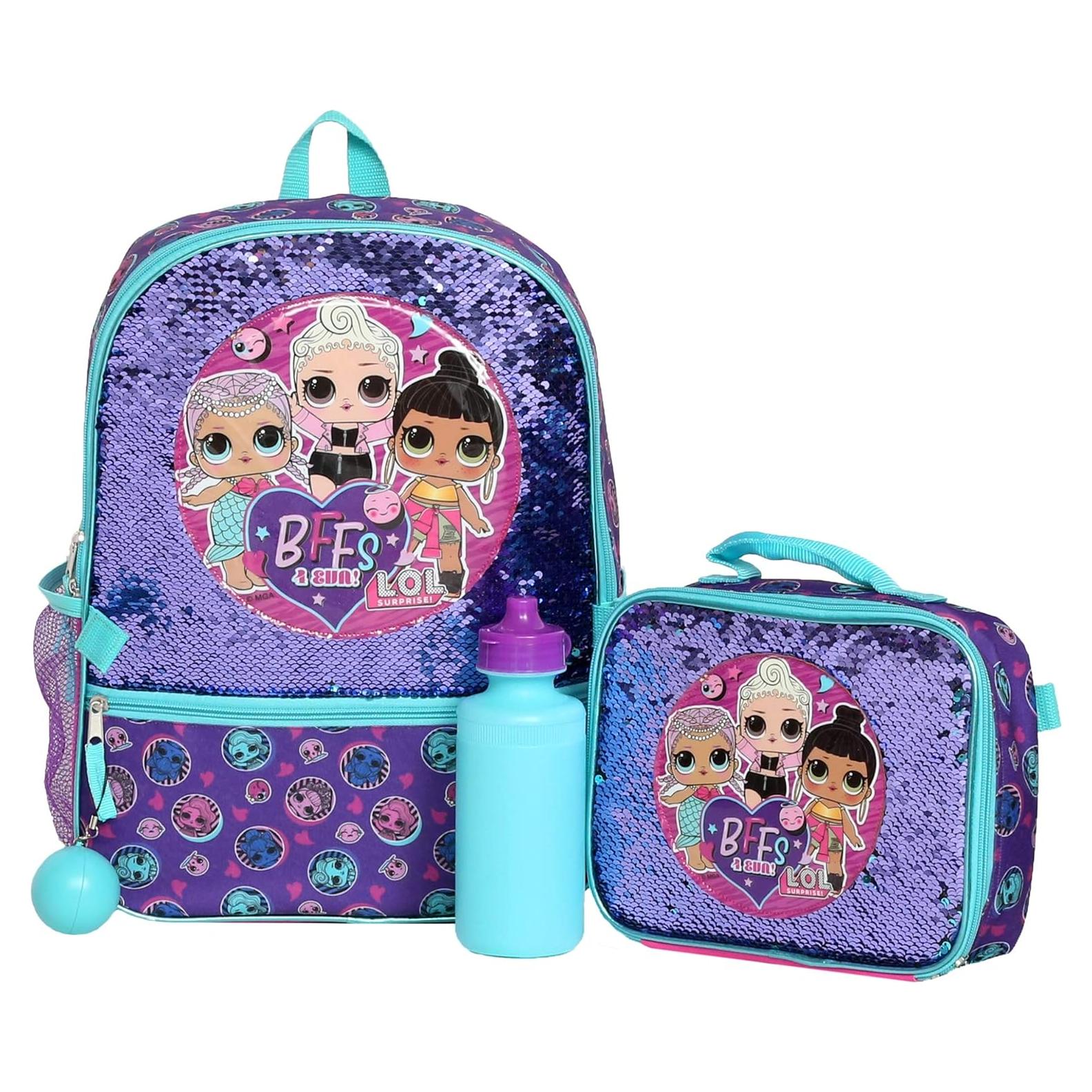 Mochila Escolar L.O.L. Surprise! 4 Piezas 16" Morado Verde