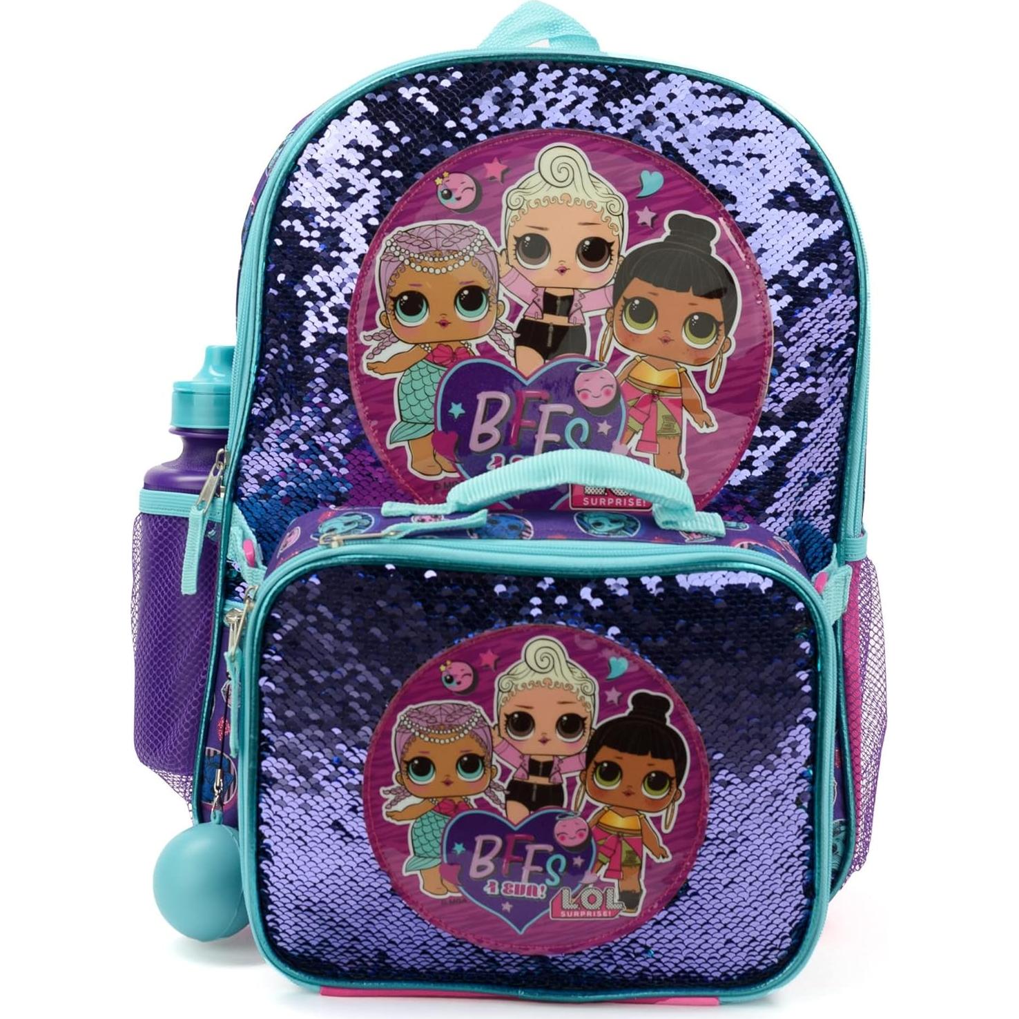Mochila Escolar L.O.L. Surprise! 4 Piezas 16" Morado Verde