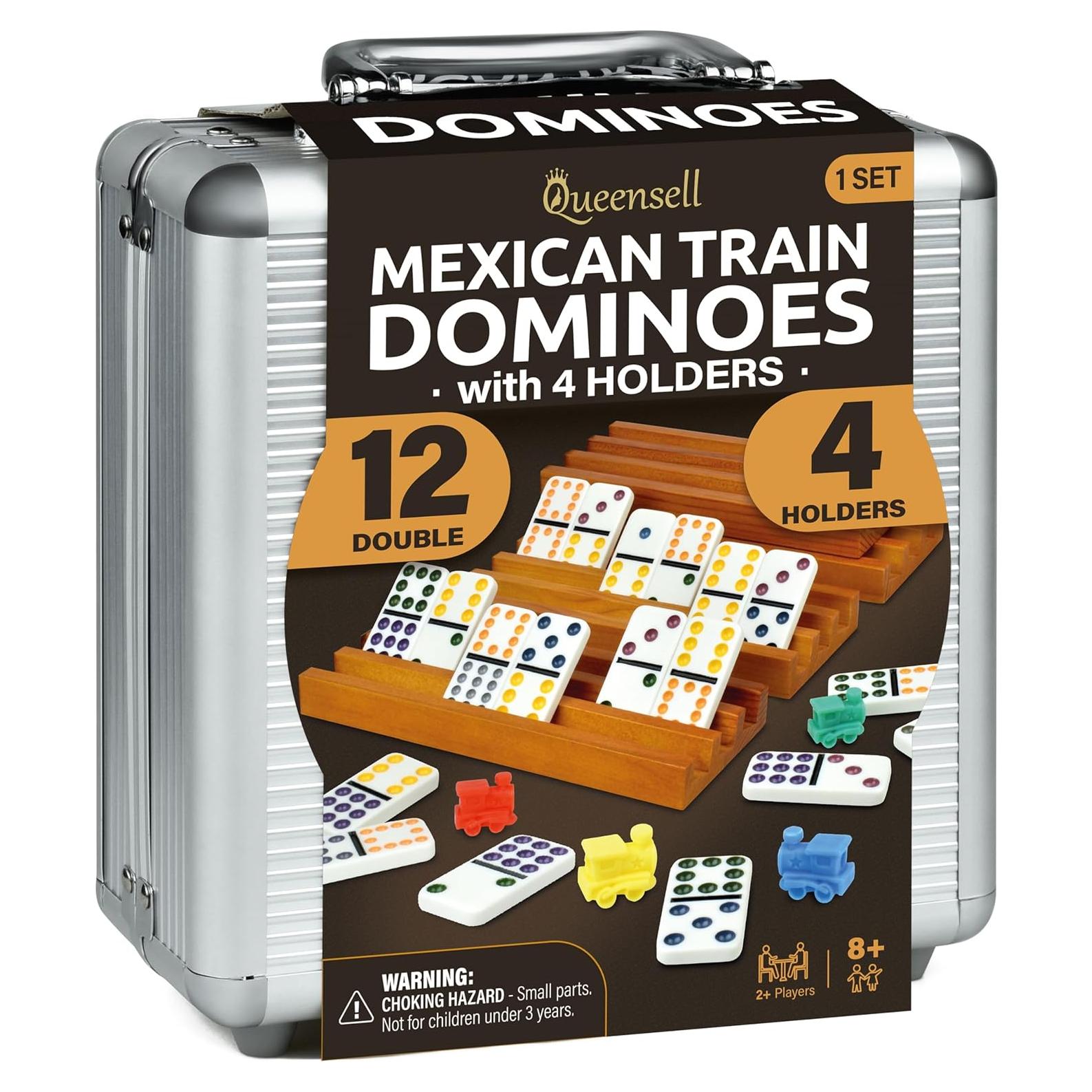 Dominó Mexicano Doble 12 Queensell con 4 Soportes de Madera