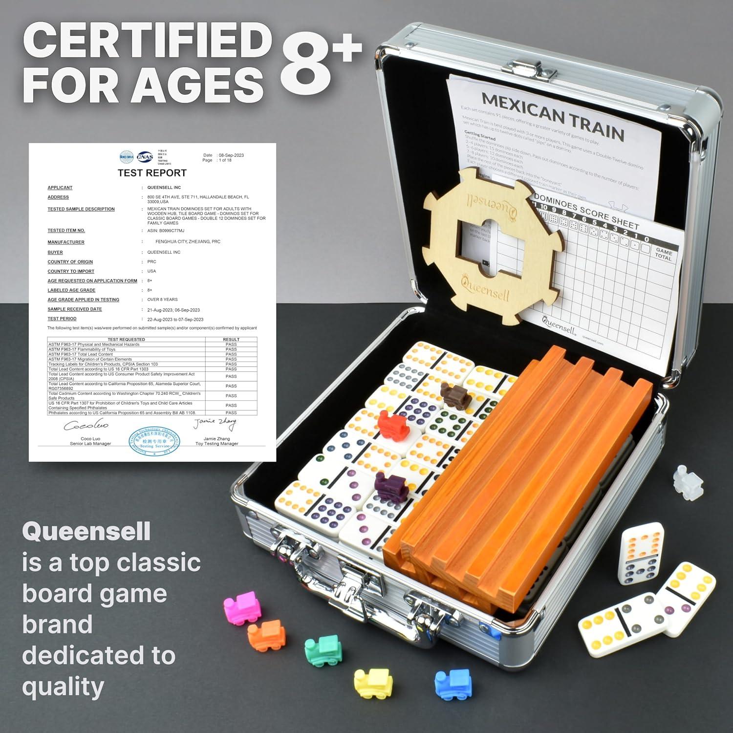 Dominó Mexicano Doble 12 Queensell con 4 Soportes de Madera