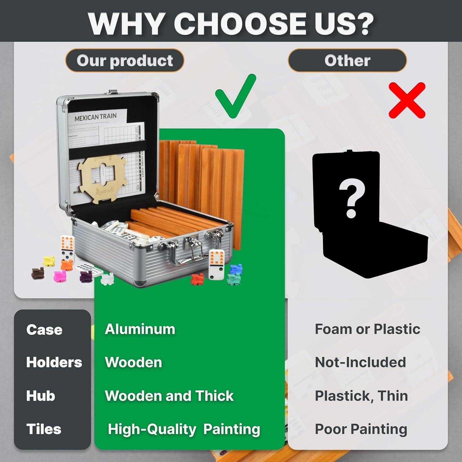 Dominó Mexicano Doble 12 Queensell con 4 Soportes de Madera