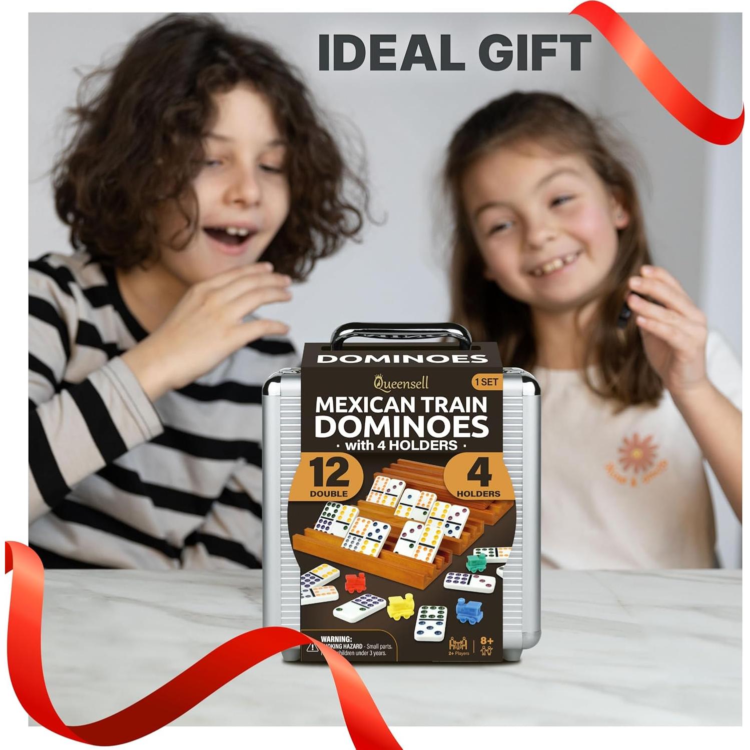 Dominó Mexicano Doble 12 Queensell con 4 Soportes de Madera