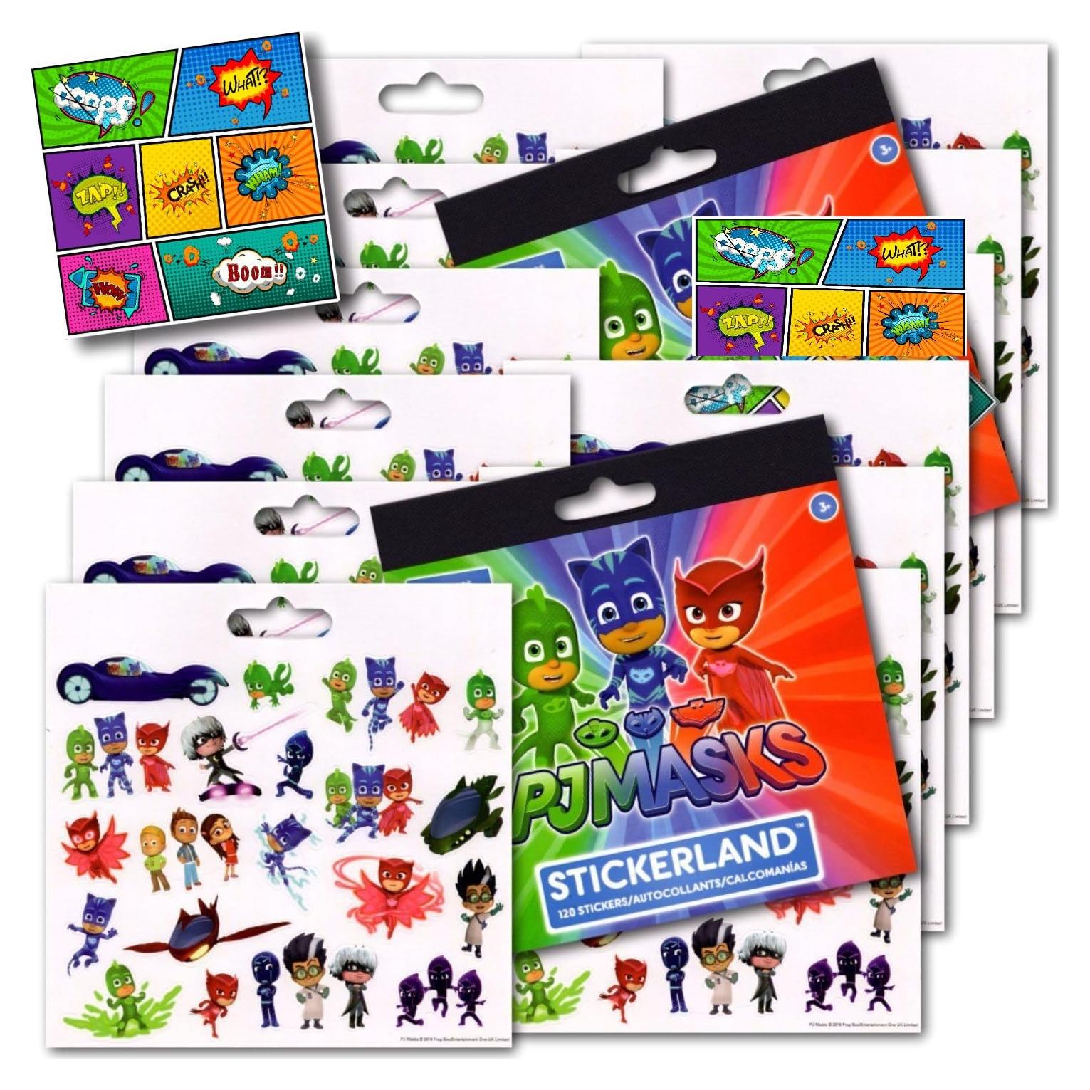 Stickers de Fiesta PJ Masks - 12 Hojas + 2 Stickers Jumbo
