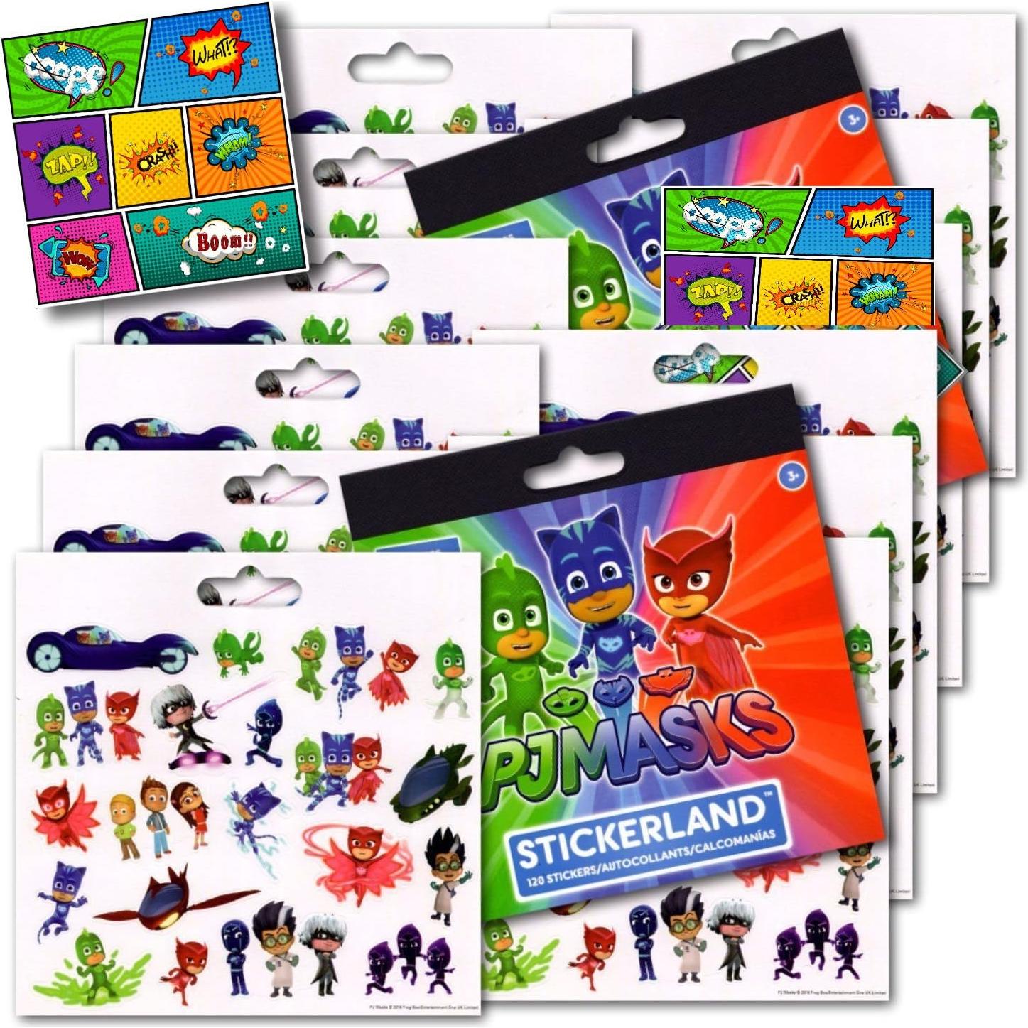 Stickers de Fiesta PJ Masks - 12 Hojas + 2 Stickers Jumbo