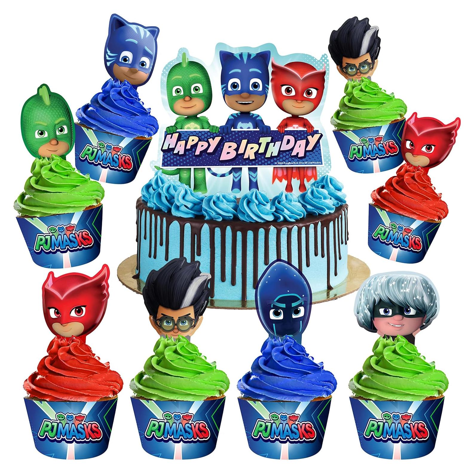 Decoraciones de Fiesta PJ Masks - Adorno Pastel y Cupcakes