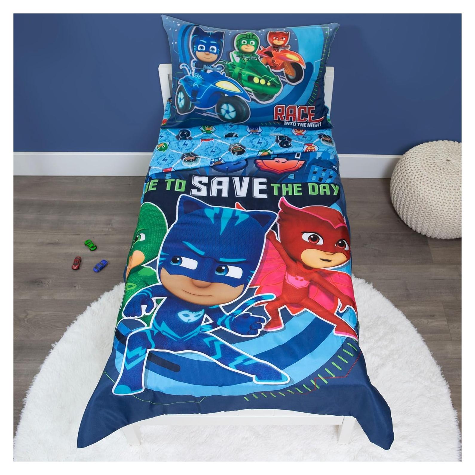 Juego de Ropa de Cama PJ Masks 4 Piezas Azul - Edredón y Sábanas