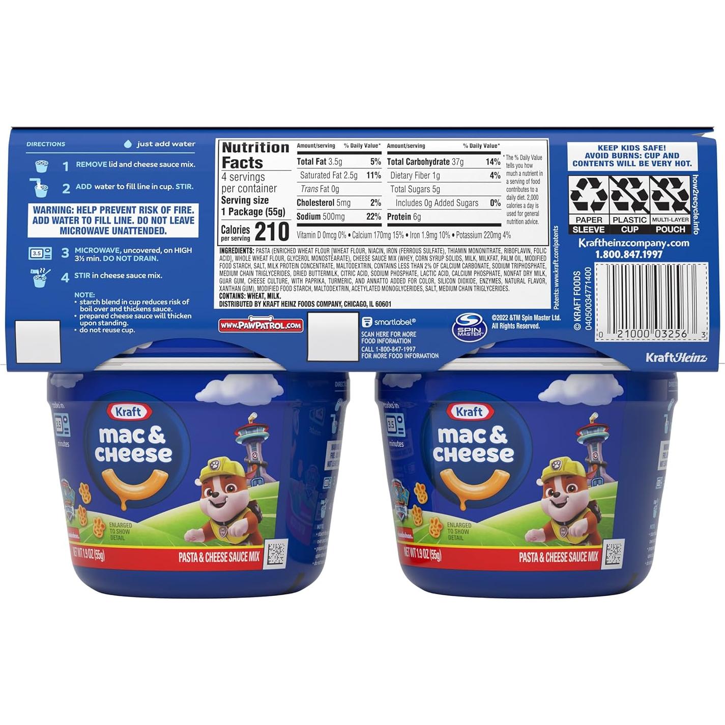 Kraft Mac & Cheese Paw Patrol - 4 Tazas de 53.86 g