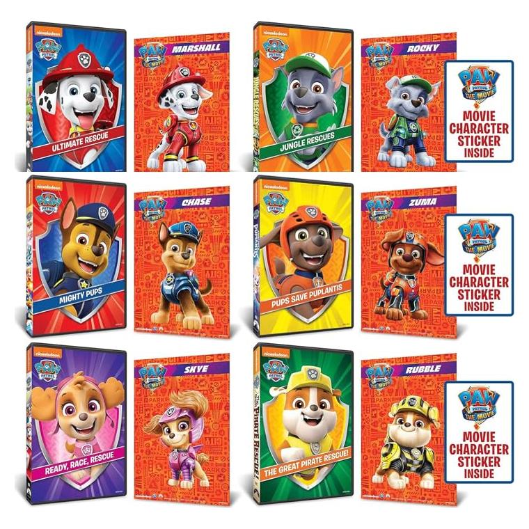 Colección DVD Paw Patrol 6 Volúmenes + Stickers Marshall Rocky Chase