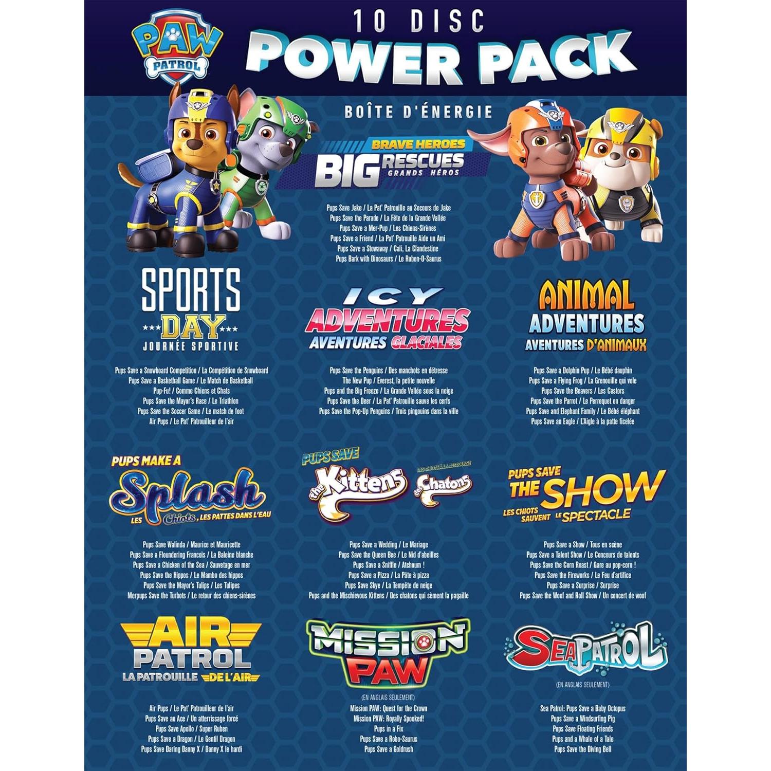 PAW Patrol Power Pack DVD 10 Discos Aventuras Animales