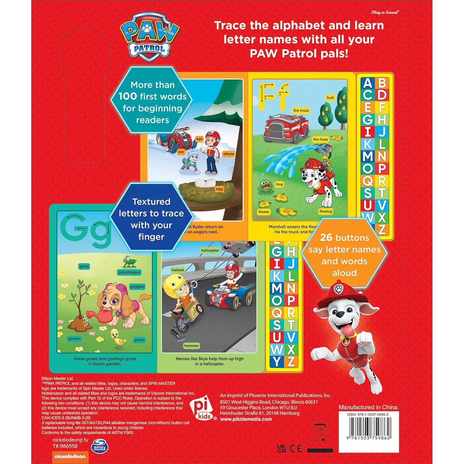 PAW Patrol Chase, Skye, Marshall, and More! - Trace and Say 26-Button Early Learning Sound Book - Alphabet, 100+ First Words, and More! - PI Kids