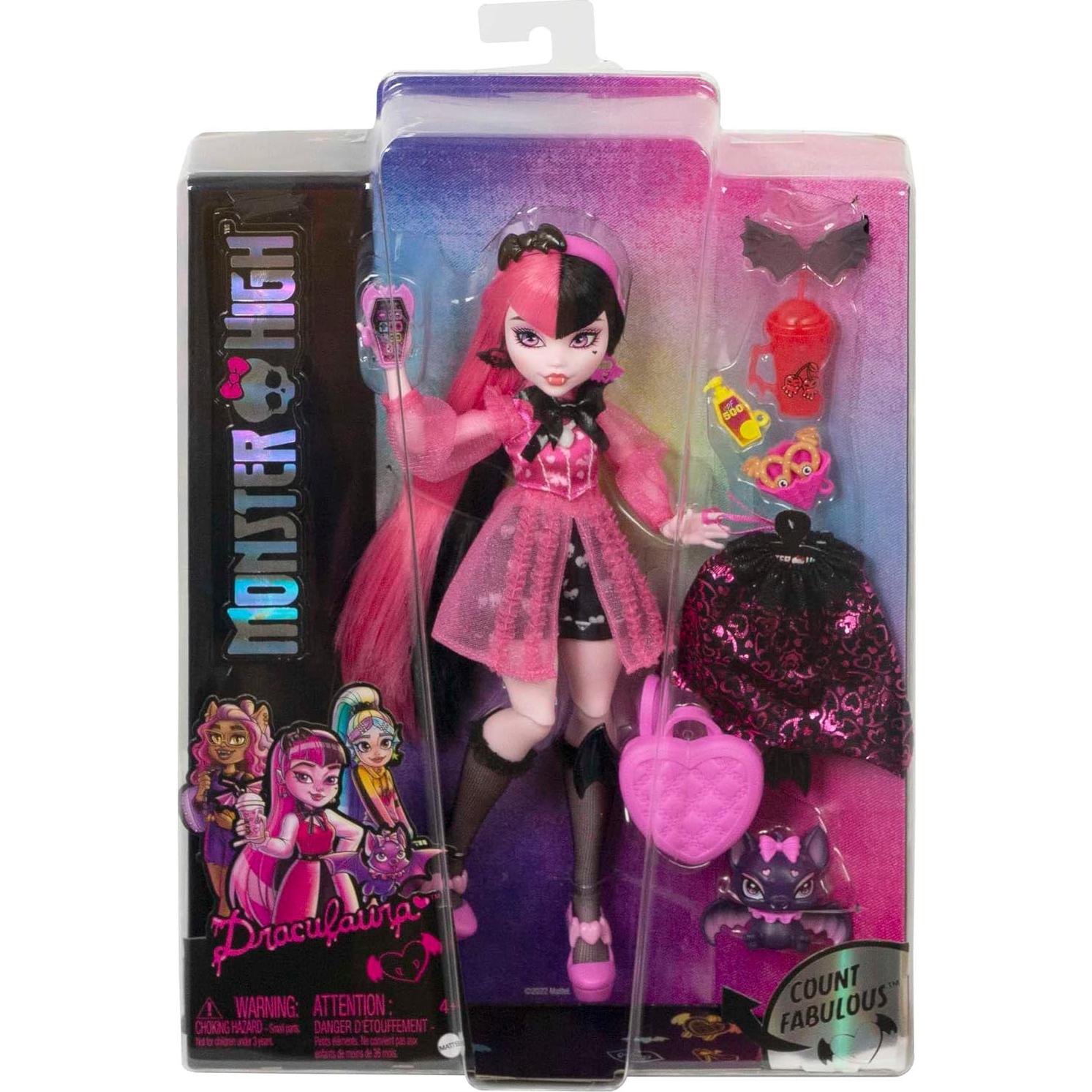 Muñeca Draculaura Monster High con accesorios y mascota