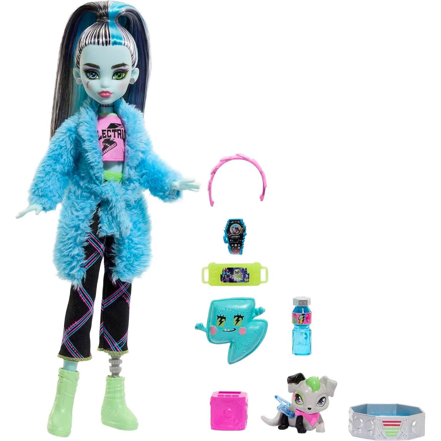 Muñeca Monster High Fiesta de Pijamas Frankie Stein con Mascota