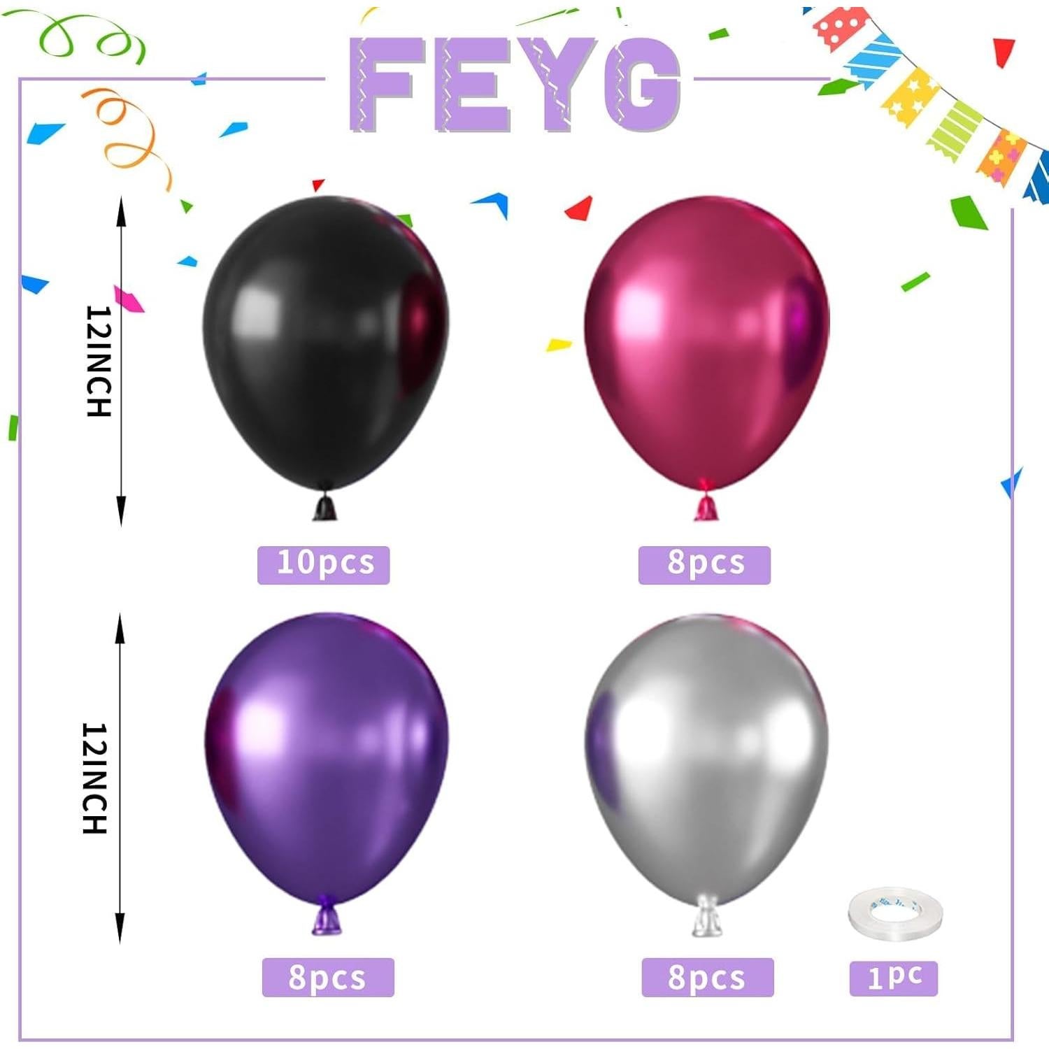 Kit de Globos Metálicos Rosa y Morado 35 Piezas 12"