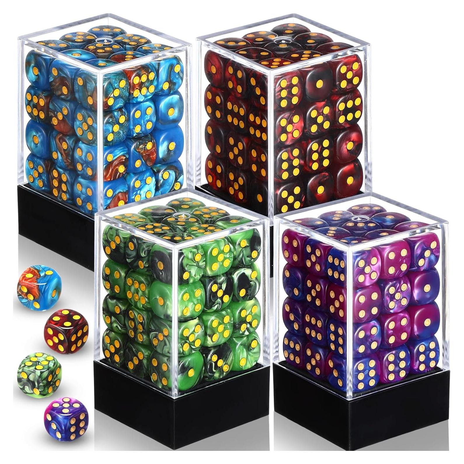 Set de 144 Dados D6 de 12mm Foilswirl en 4 Colores