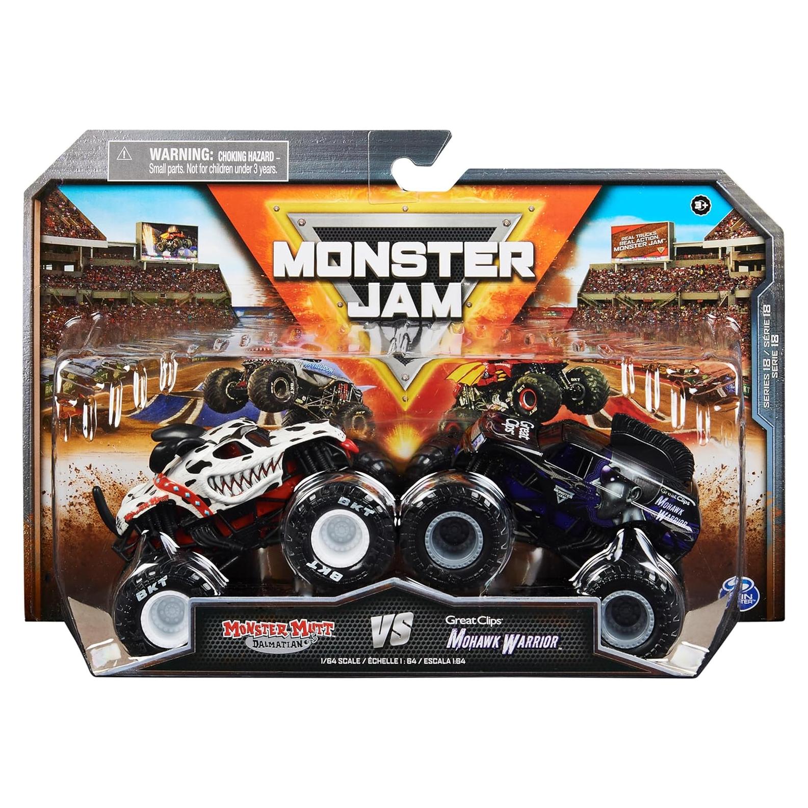 Camiones Monstruo Die-Cast Monster Jam 1:64 Mutt Dálmata vs Guerrero Mohawk
