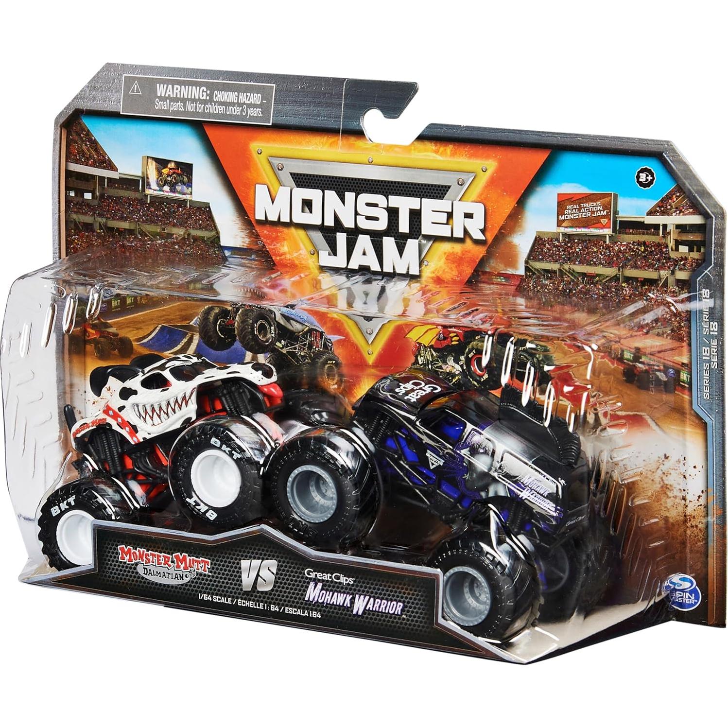 Camiones Monstruo Die-Cast Monster Jam 1:64 Mutt Dálmata vs Guerrero Mohawk