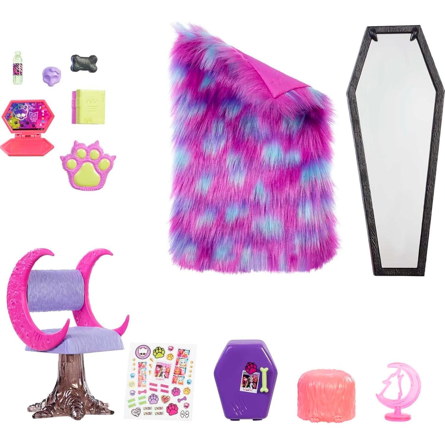 Set de Juego Habitacion Clawdeen Wolf Monster High 15 Piezas