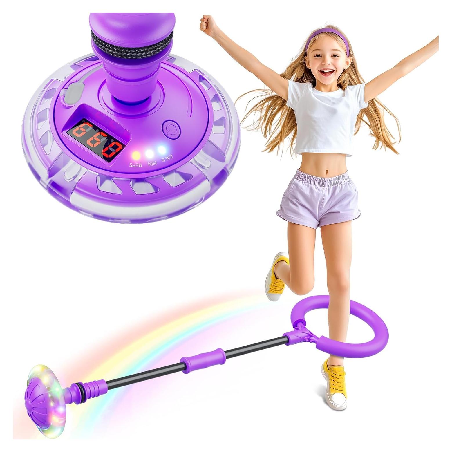 Bola de Salto Flooyes Morada con Contador LED para Niñas 6-12 Años