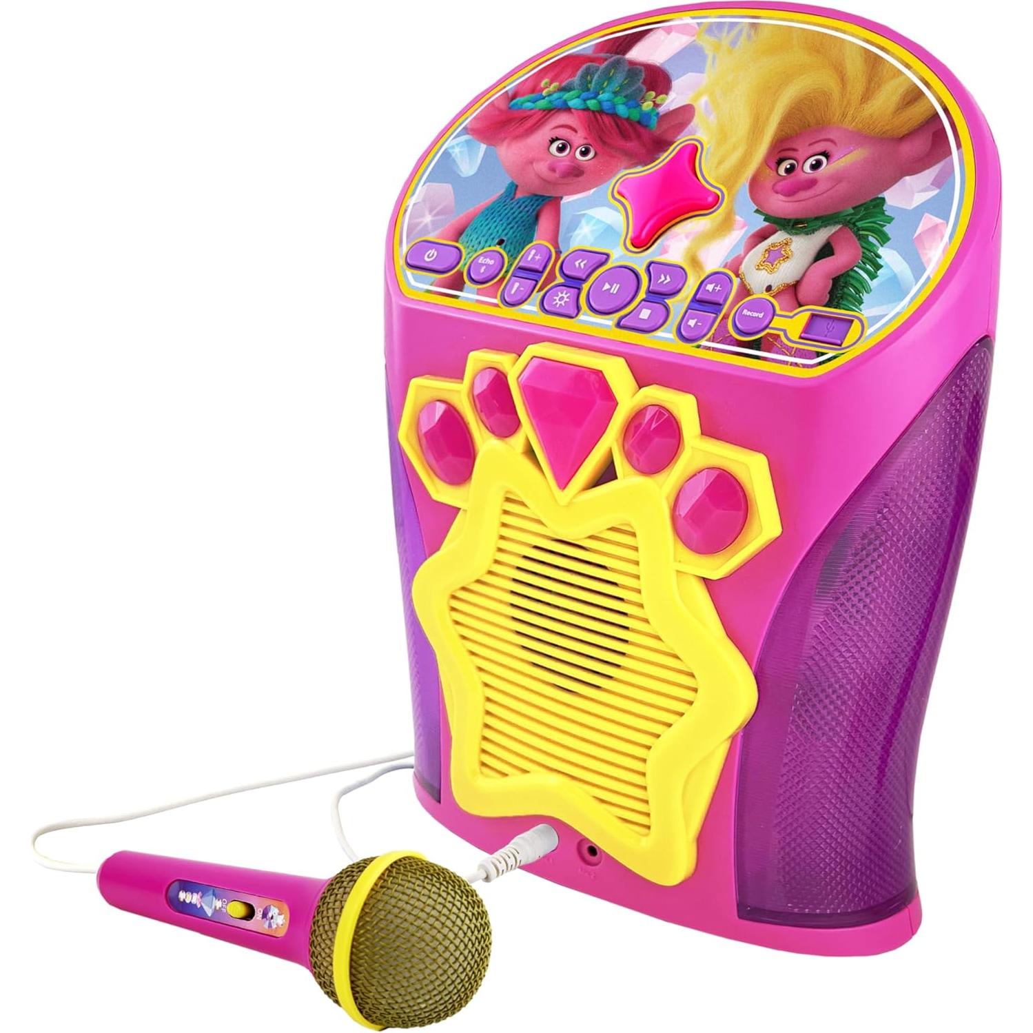 Máquina de Karaoke eKids Trolls Rosa con Micrófono y Bluetooth