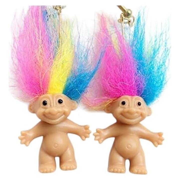 Pendientes Vintage Troll Arcoíris Russ 10.16x9cm 18.14g