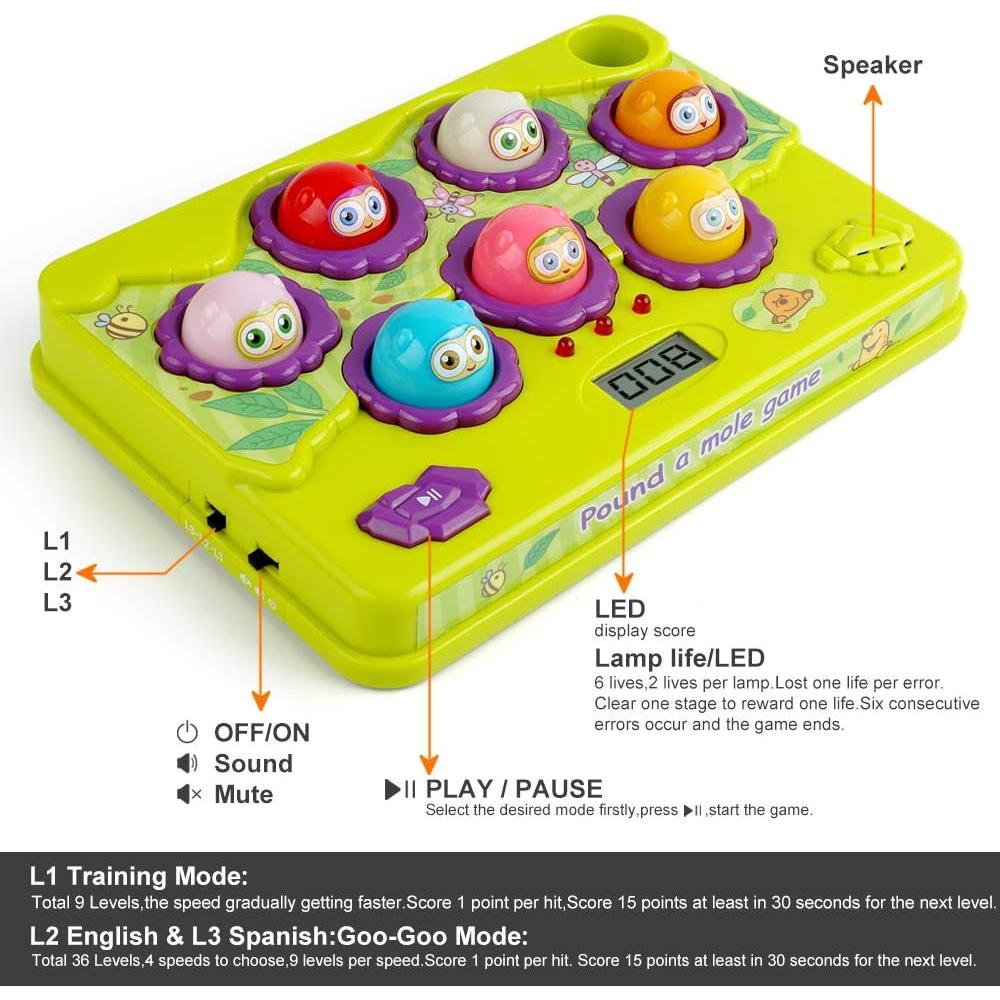 Juego Interactivo Golpea a los Topos BAODLON 9 Niveles 2 Martillos
