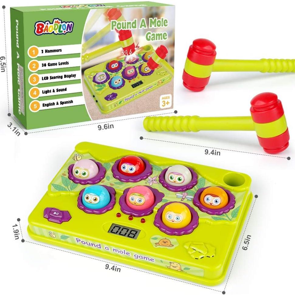 Juego Interactivo Golpea a los Topos BAODLON 9 Niveles 2 Martillos