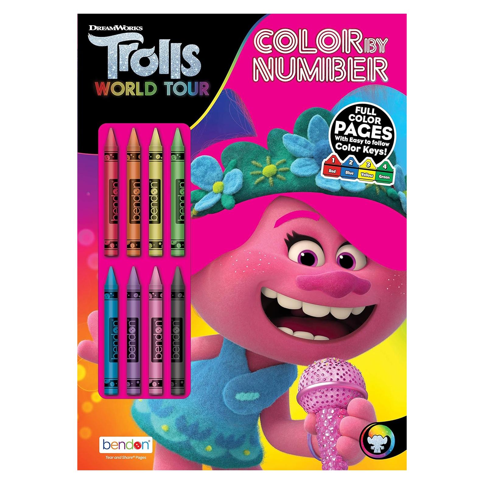 Libro de Actividades para Colorear por Números DreamWorks Trolls 32 Páginas