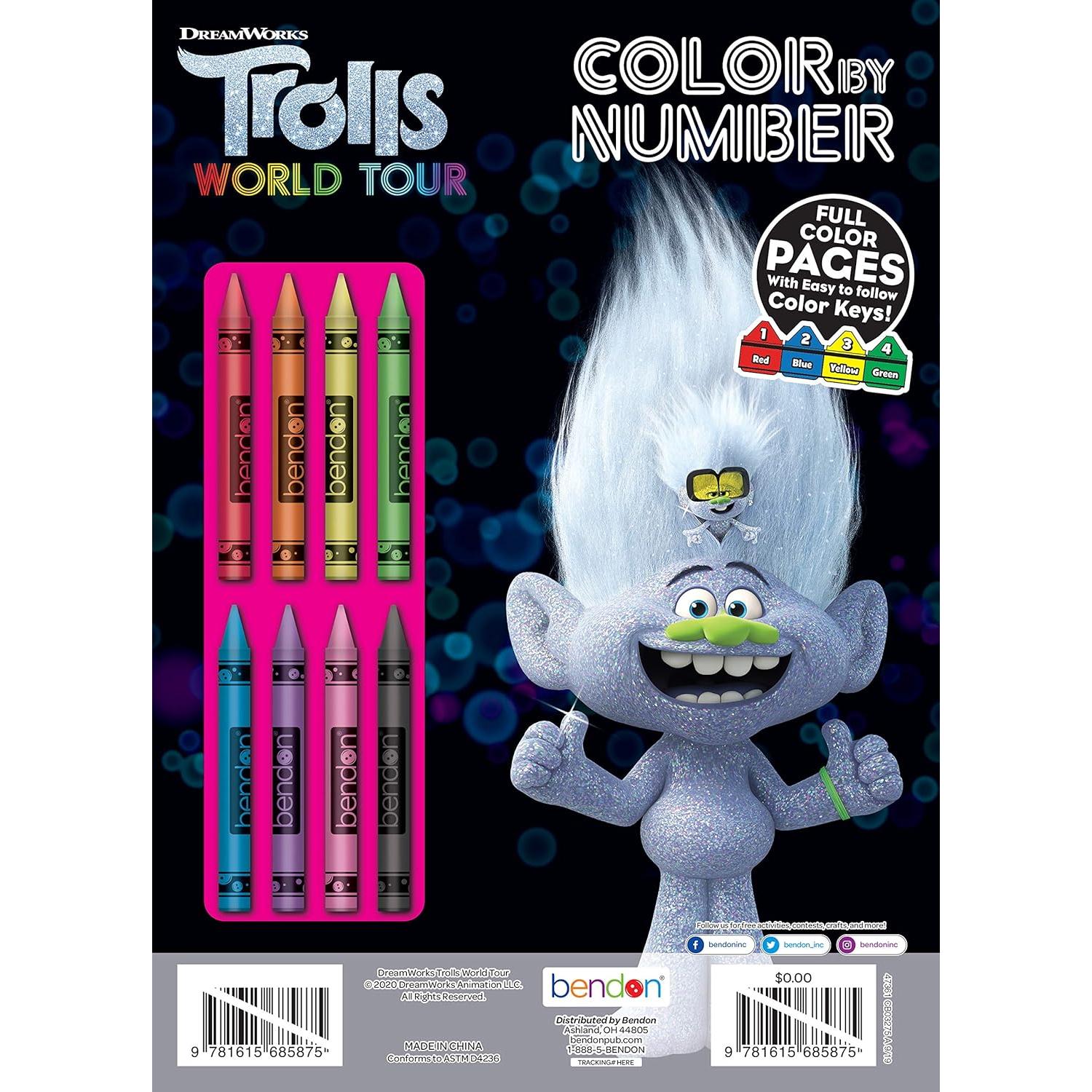 Libro de Actividades para Colorear por Números DreamWorks Trolls 32 Páginas