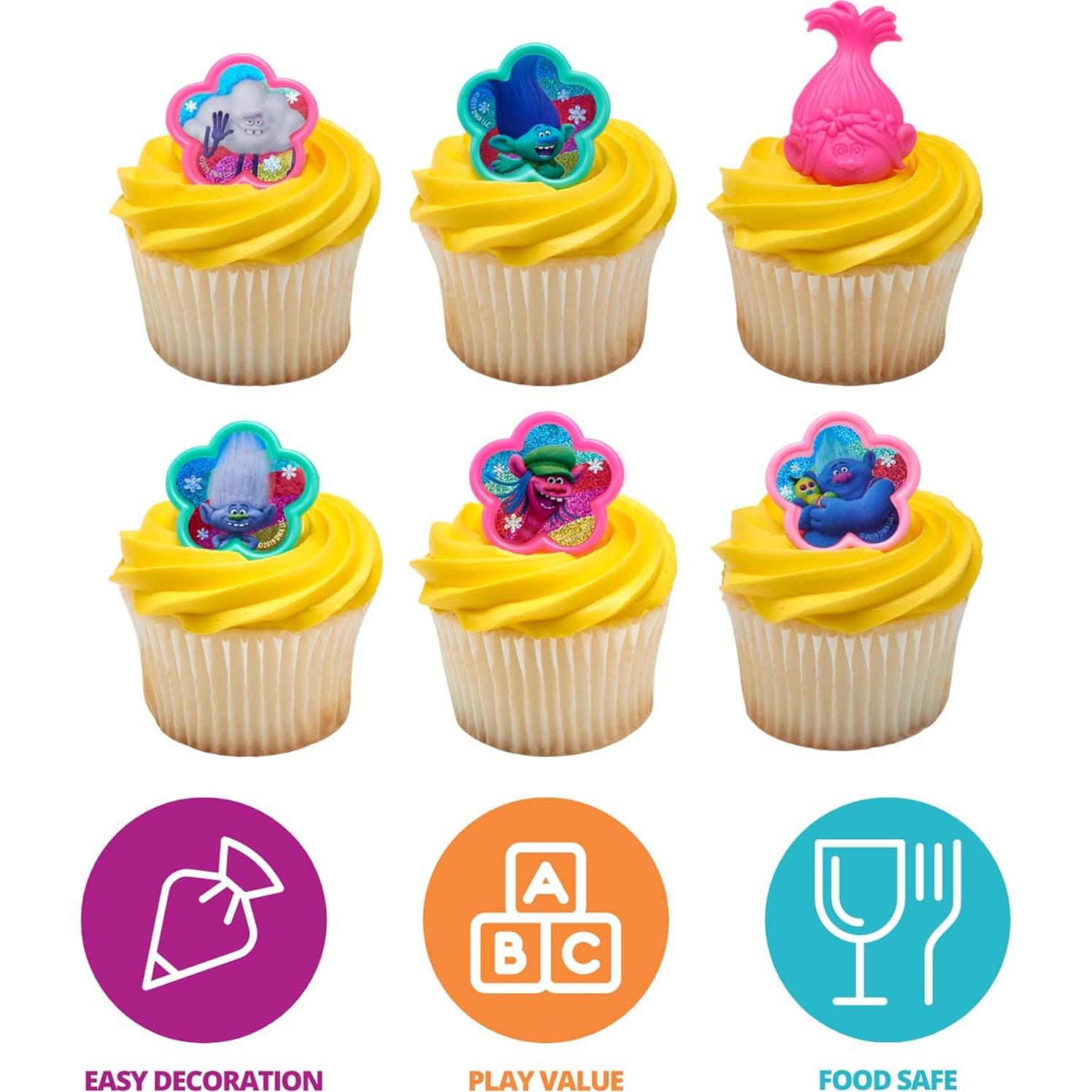 DecoPac Anillos para Cupcakes Trolls DreamWorks - 24 Piezas