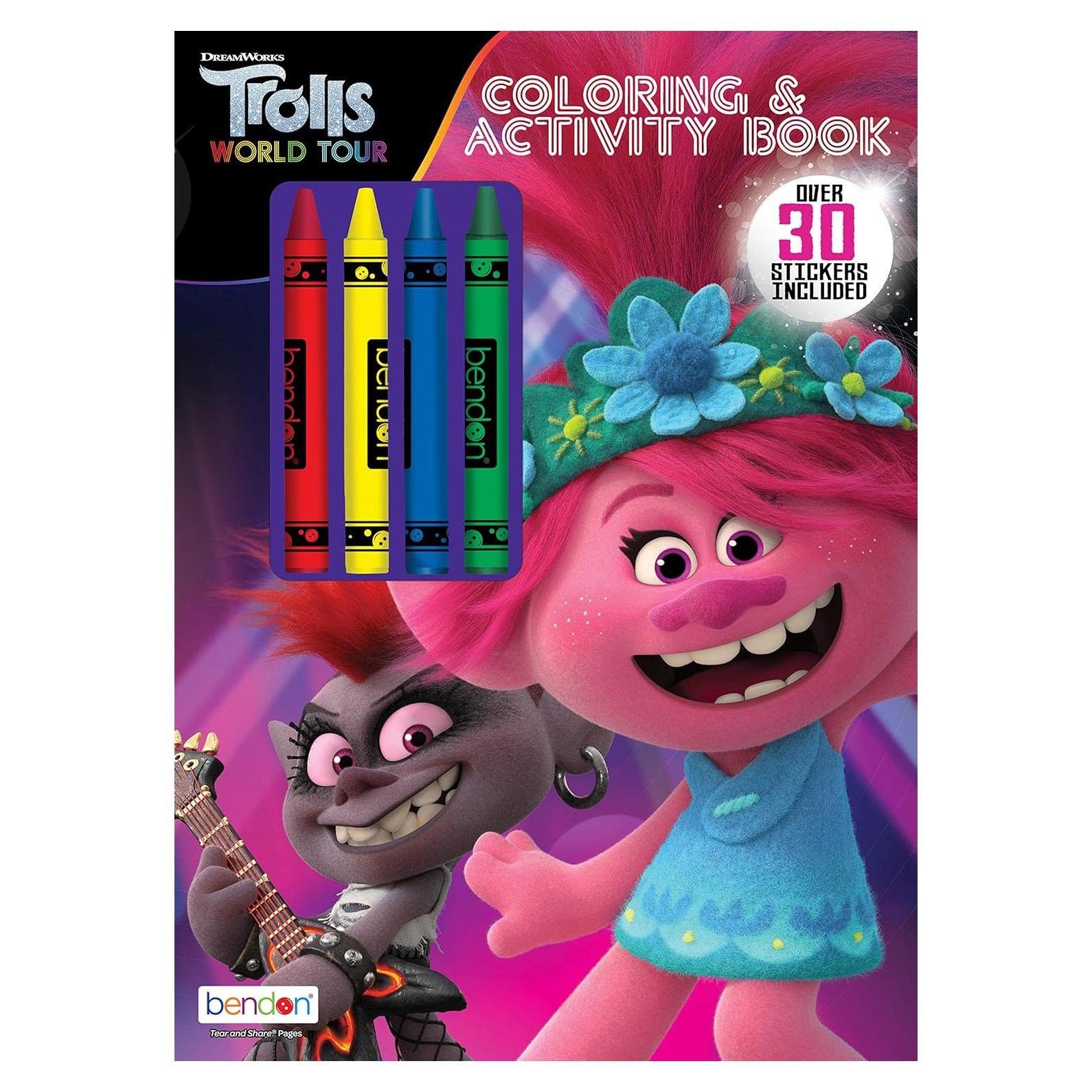 Libro para Colorear Trolls World Tour Bendon 48 Páginas con Crayones