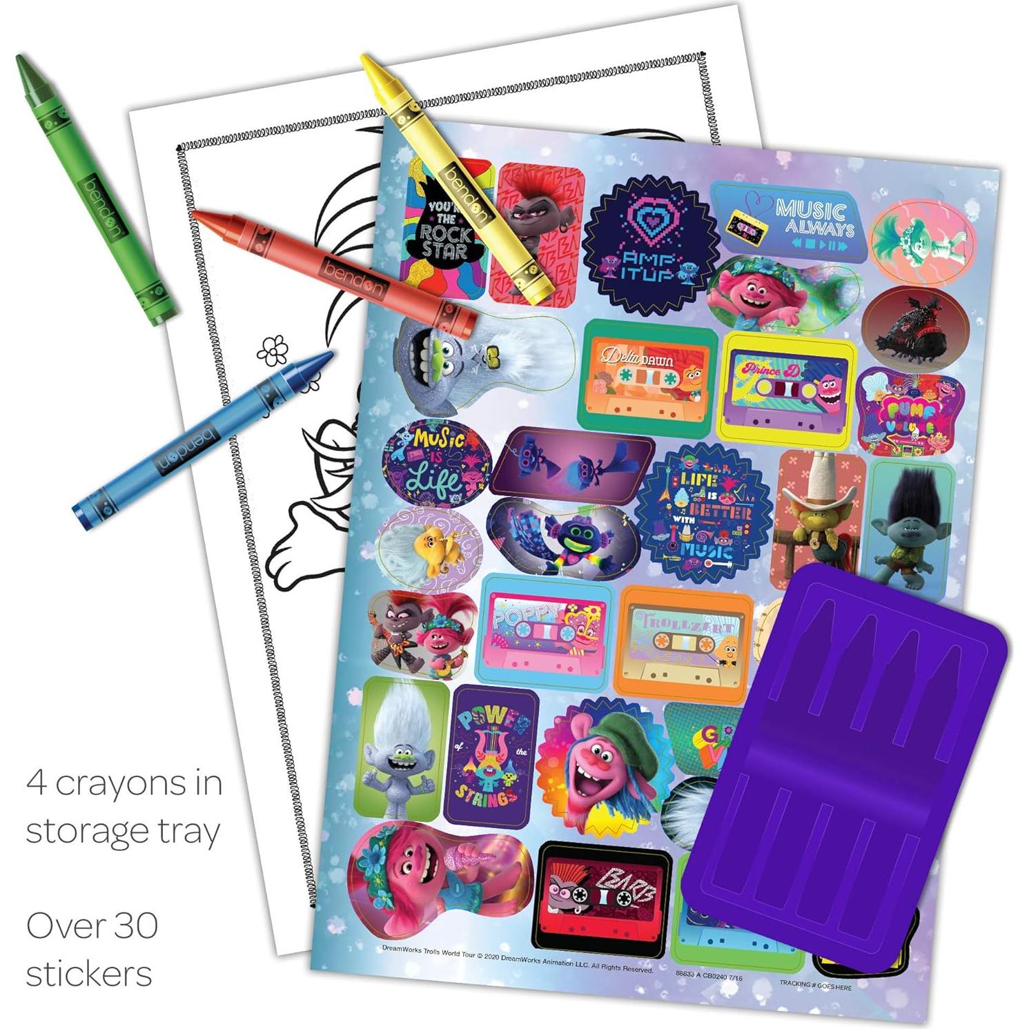 Libro para Colorear Trolls World Tour Bendon 48 Páginas con Crayones