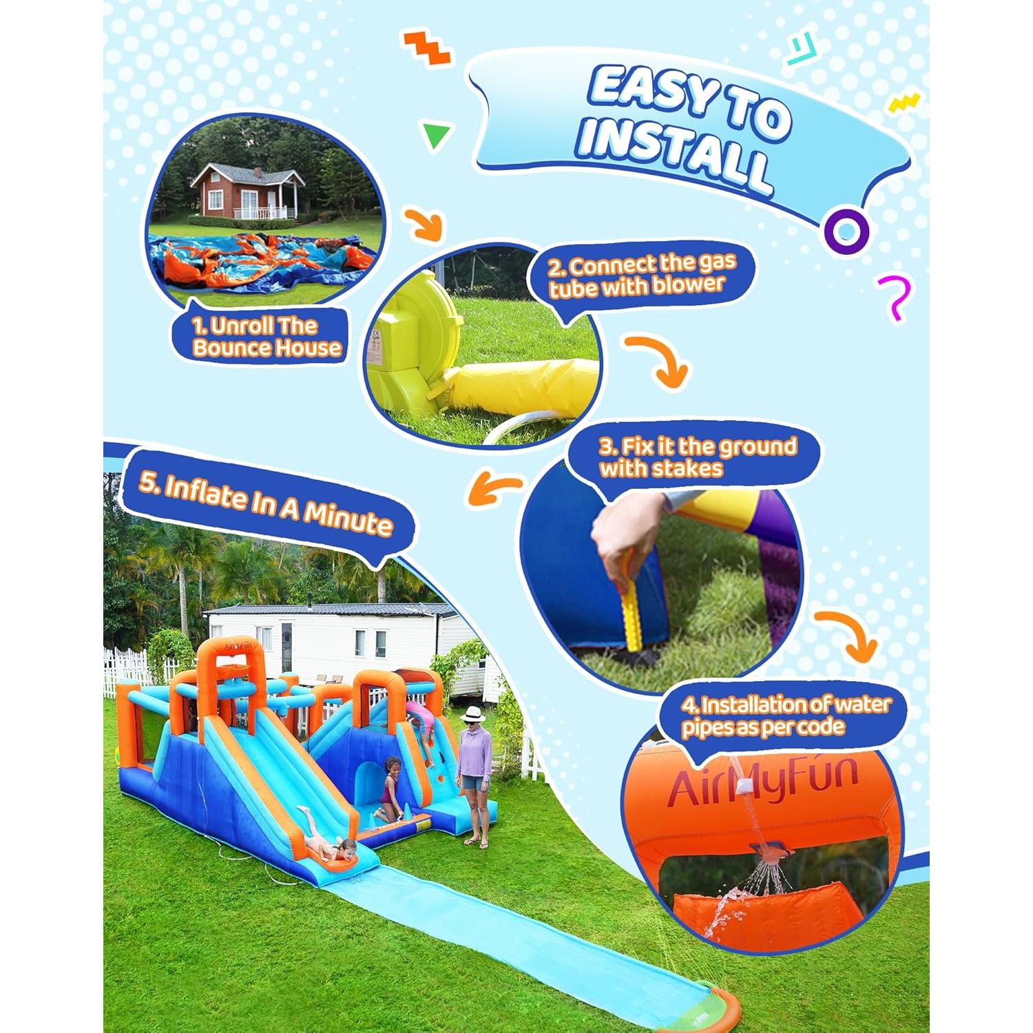 Casa Inflable de Salto AirMyFun con Doble Tobogán y Ventilador