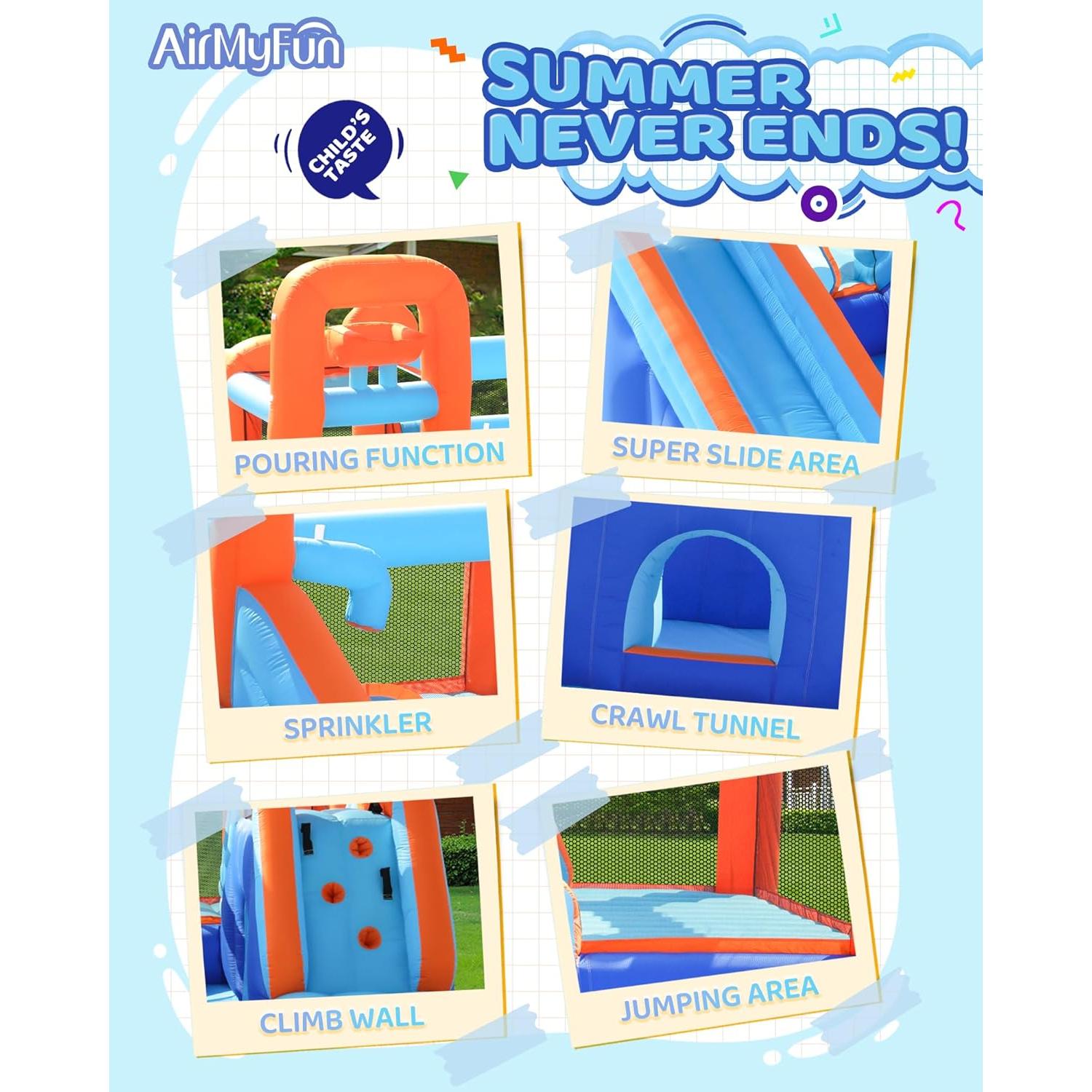 Casa Inflable de Salto AirMyFun con Doble Tobogán y Ventilador