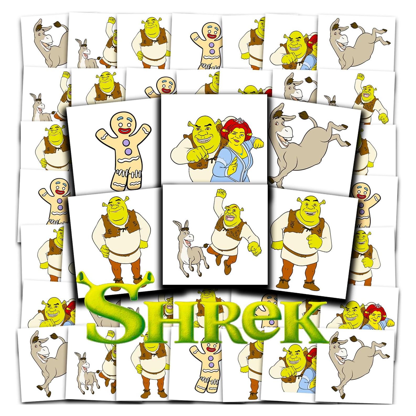 Paquete de 72 Tatuajes Temporales Shrek 5x5 cm para Niños