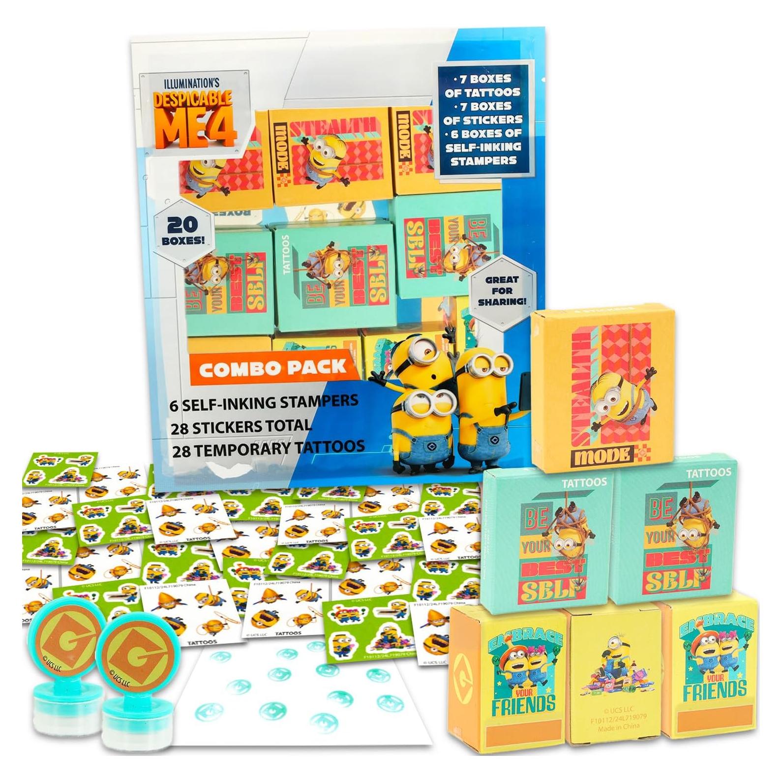 Paquete de Favor de Fiesta Minions 20 Piezas con Stickers y Tatuajes